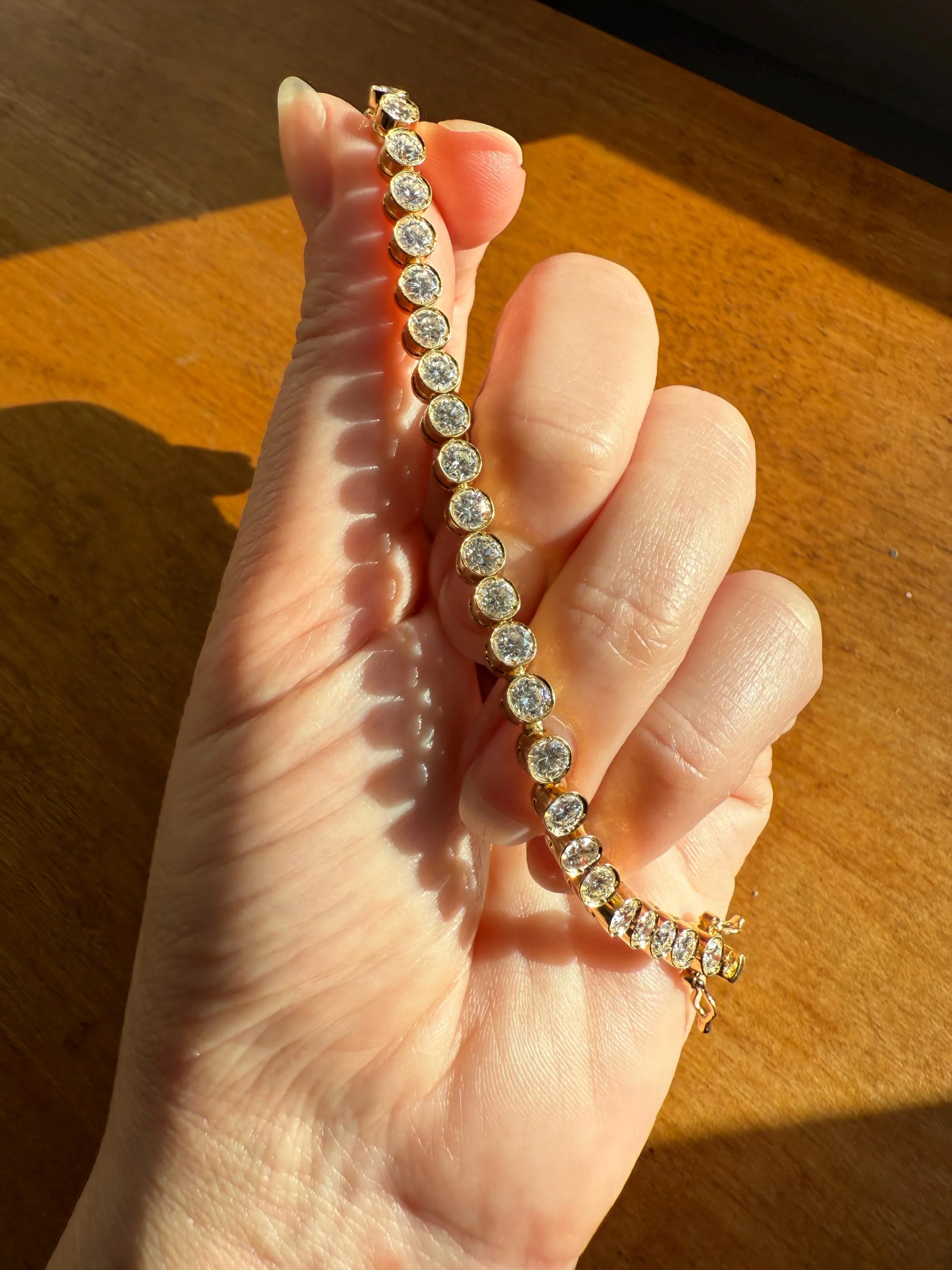 Vintage Seven CARAT Natural DIAMOND Tennis Bracelet French Bezel Set Line Eternity 18k Yellow Gold Solid 40 Stones - Image 5