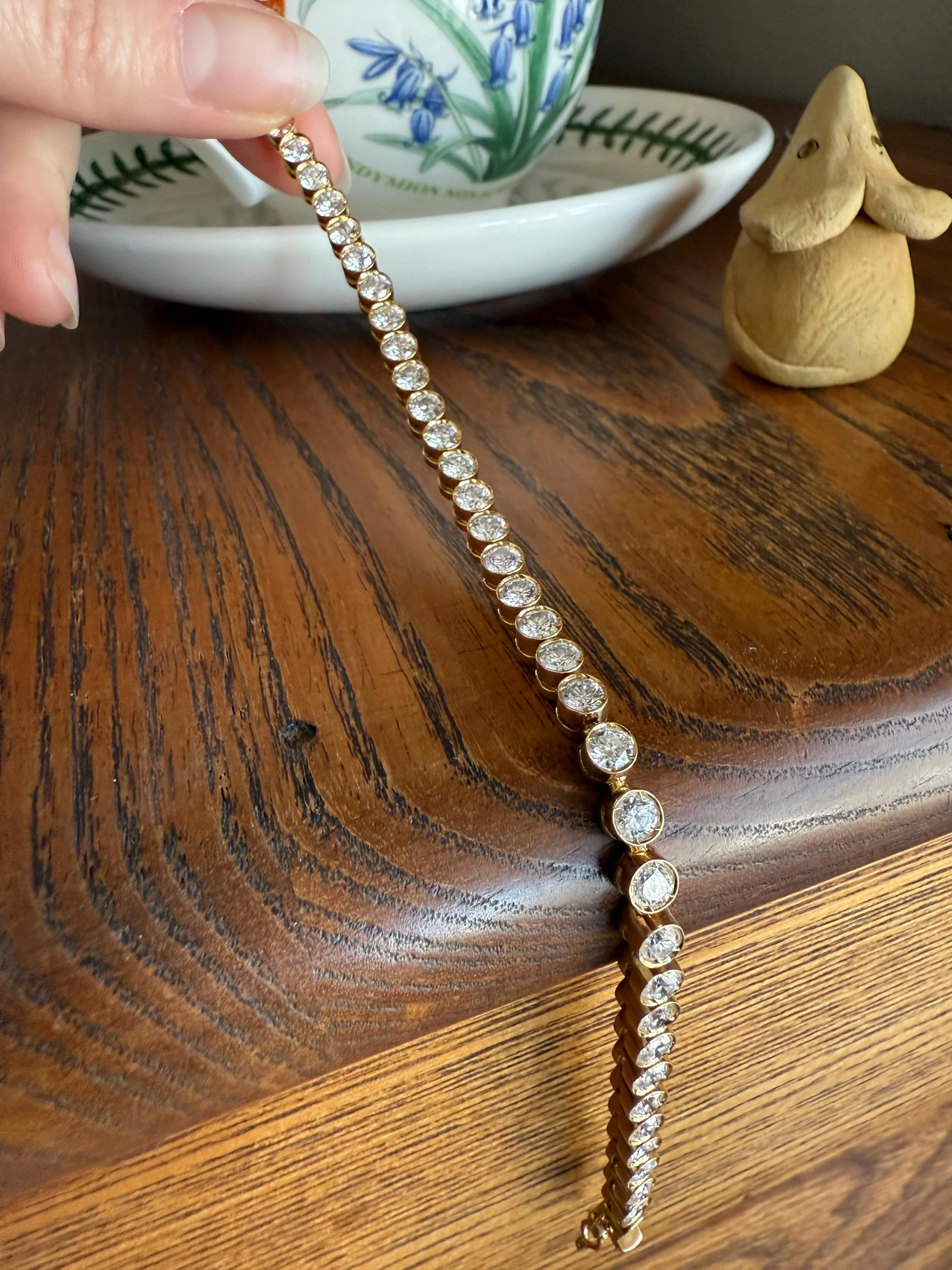 Vintage Seven CARAT Natural DIAMOND Tennis Bracelet French Bezel Set Line Eternity 18k Yellow Gold Solid 40 Stones - Image 7