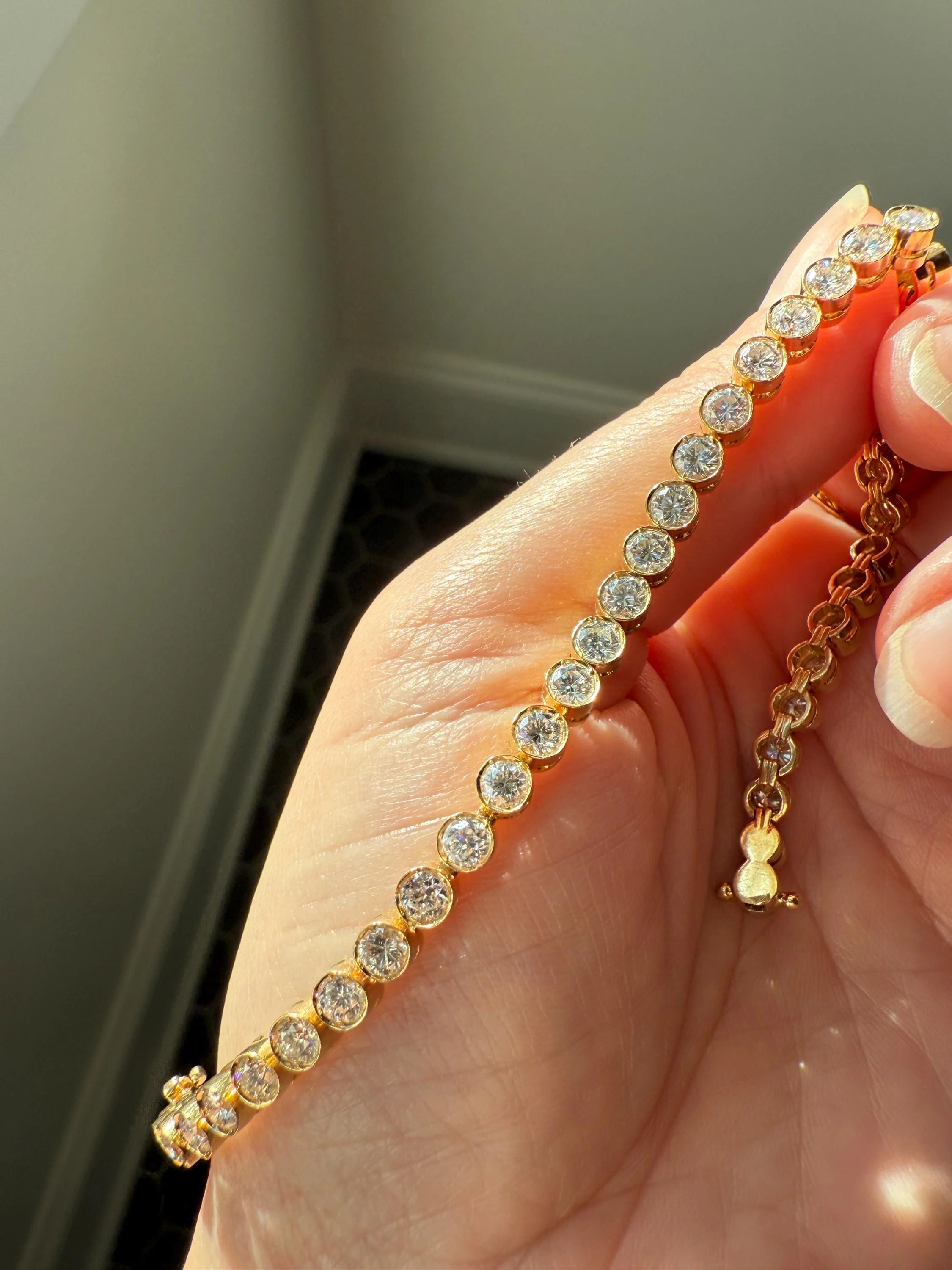 Vintage Seven CARAT Natural DIAMOND Tennis Bracelet French Bezel Set Line Eternity 18k Yellow Gold Solid 40 Stones - Image 9