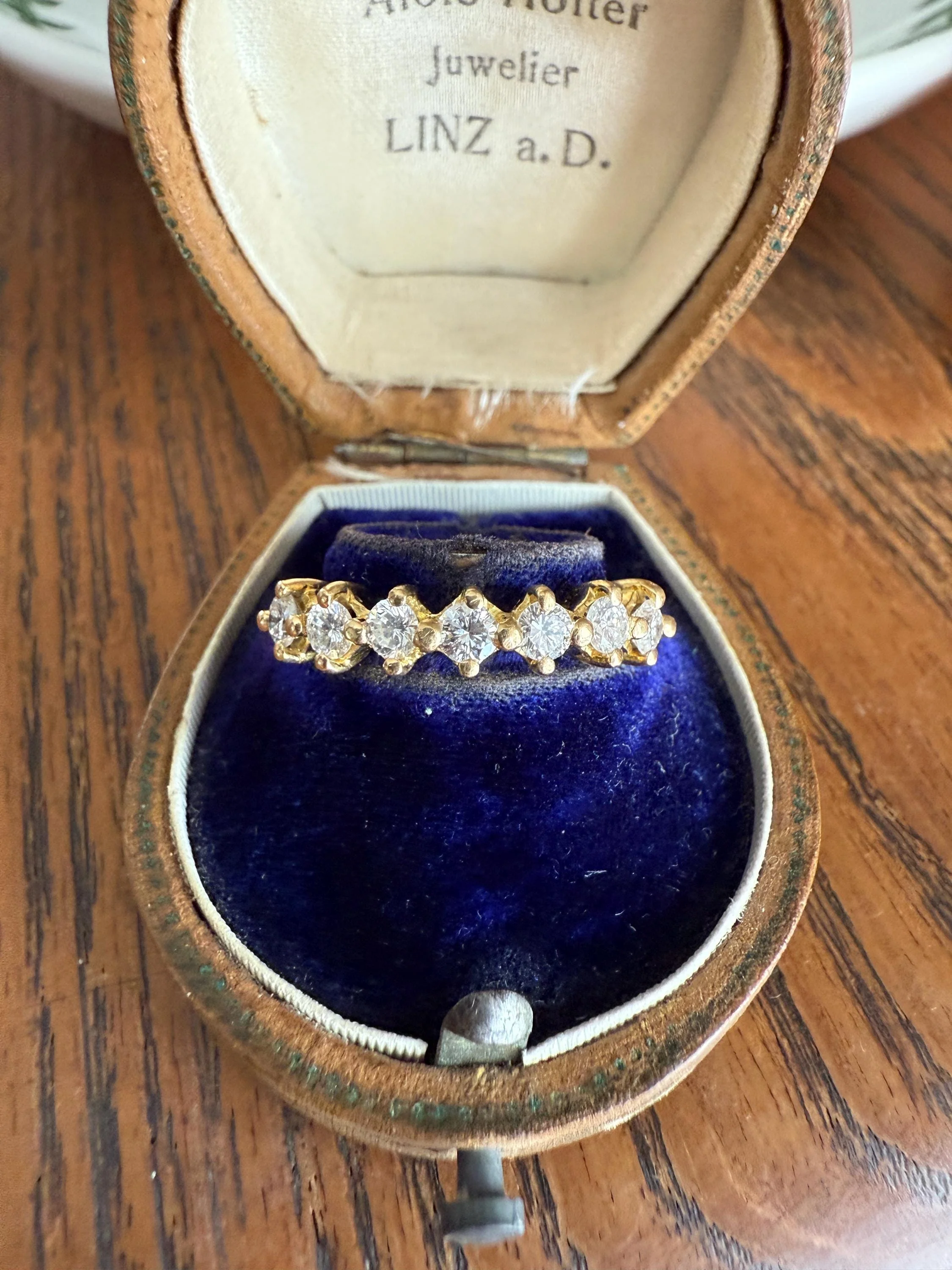 Vintage Seven Stone Diamond Half Hoop Eternity Band French 18k Gold Wedding Stacker