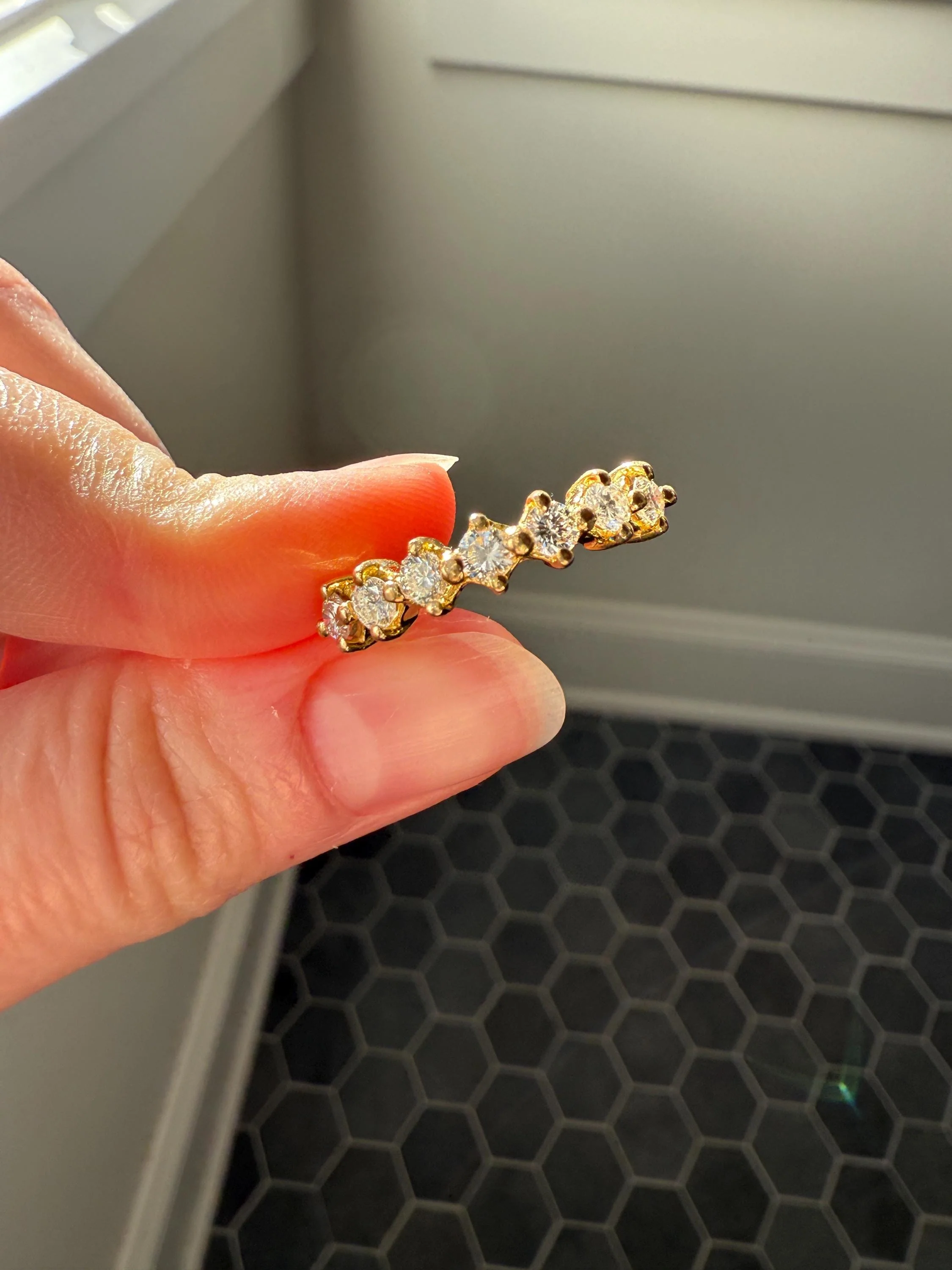 Vintage Seven Stone Diamond Half Hoop Eternity Band French 18k Gold Wedding Stacker - Image 11