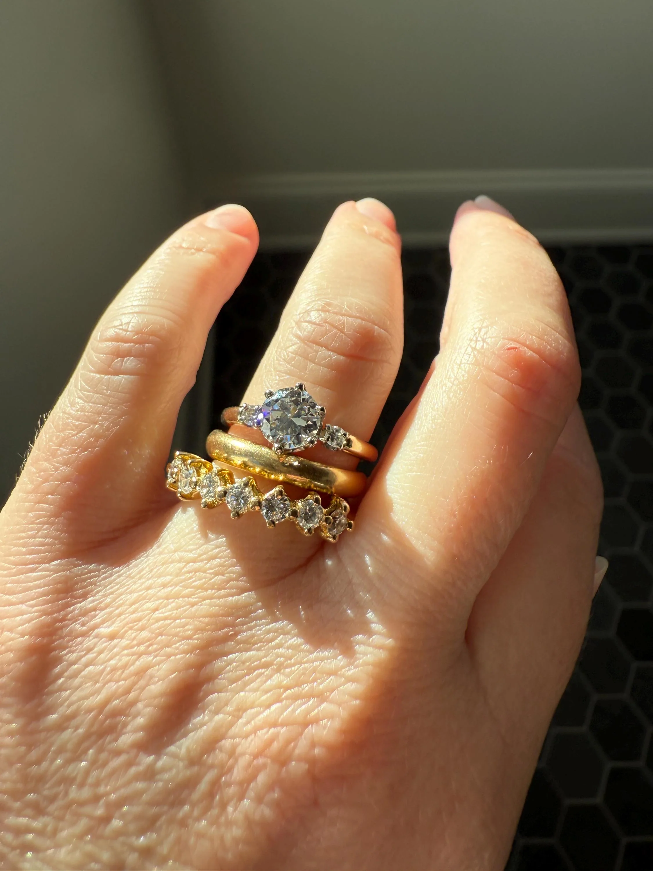Vintage Seven Stone Diamond Half Hoop Eternity Band French 18k Gold Wedding Stacker - Image 12