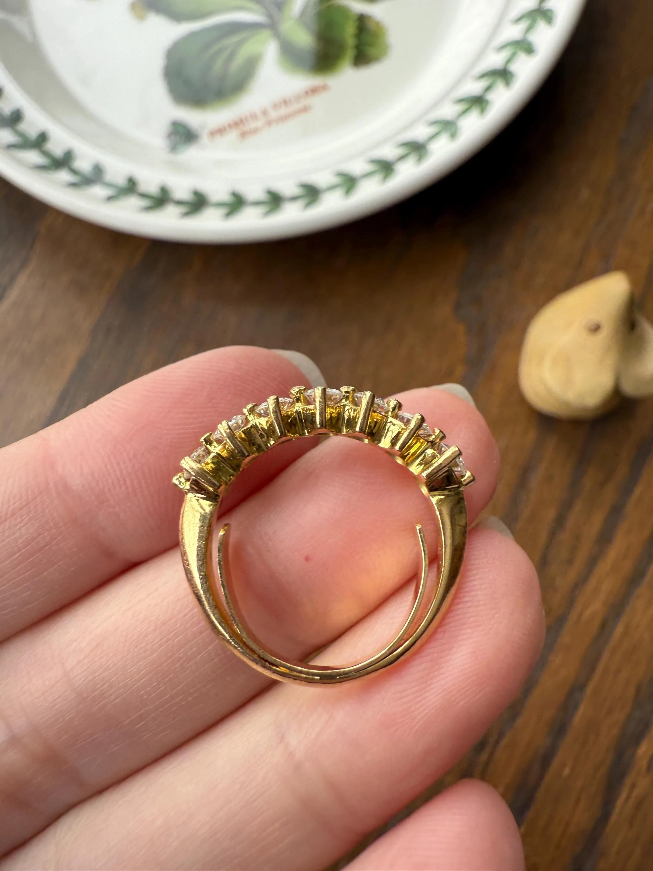 Vintage Seven Stone Diamond Half Hoop Eternity Band French 18k Gold Wedding Stacker - Image 13