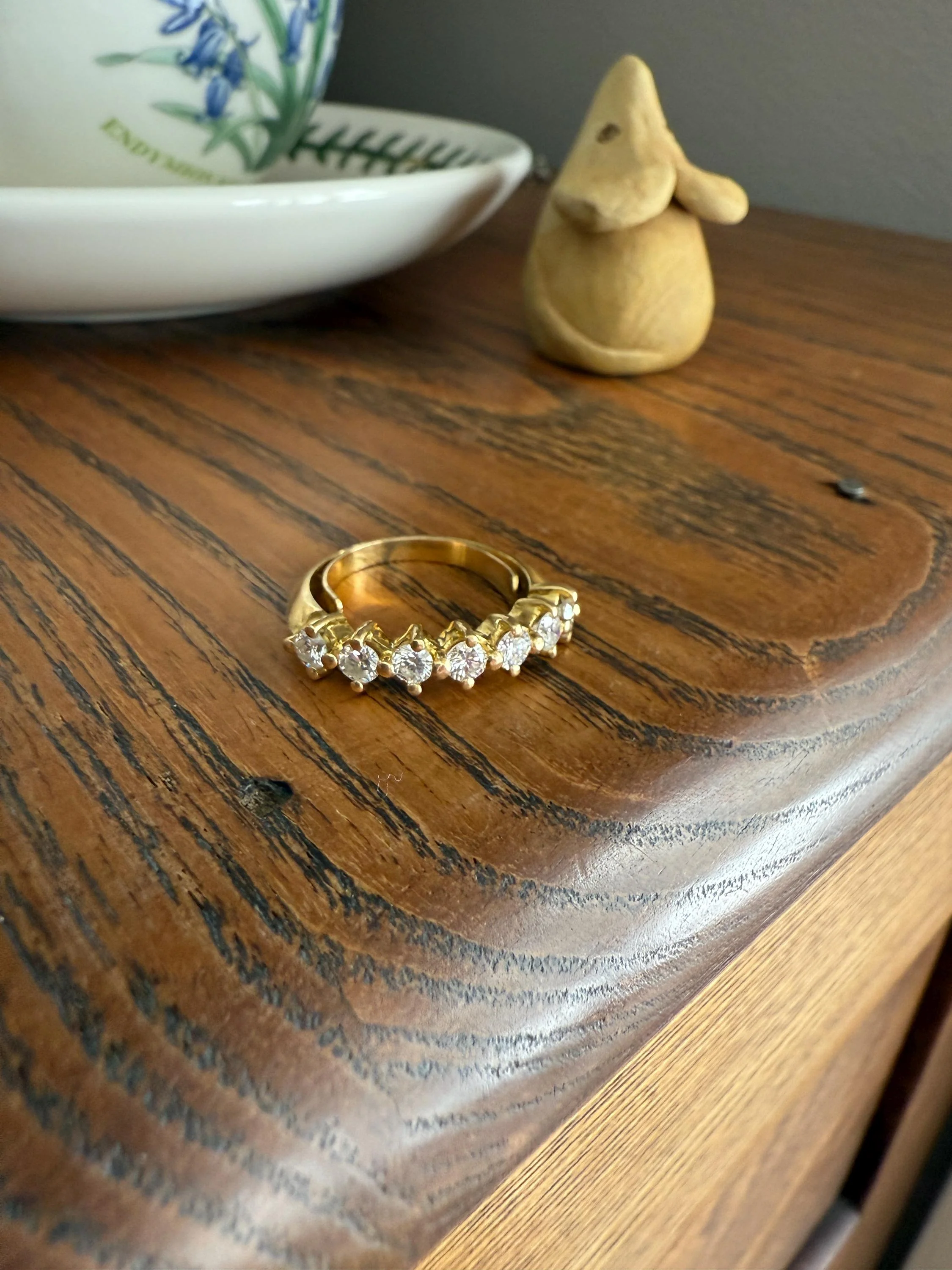Vintage Seven Stone Diamond Half Hoop Eternity Band French 18k Gold Wedding Stacker - Image 14