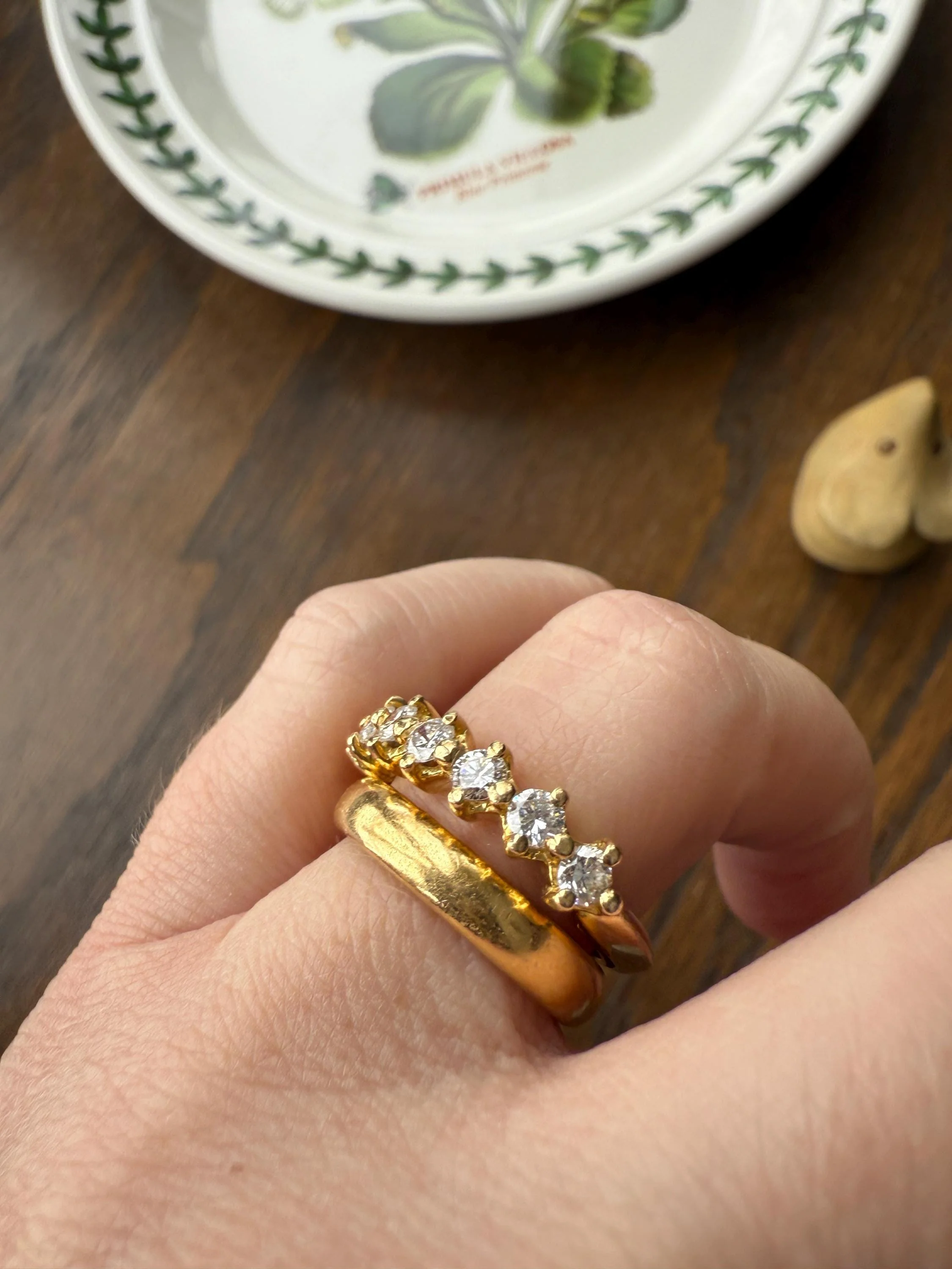 Vintage Seven Stone Diamond Half Hoop Eternity Band French 18k Gold Wedding Stacker - Image 15