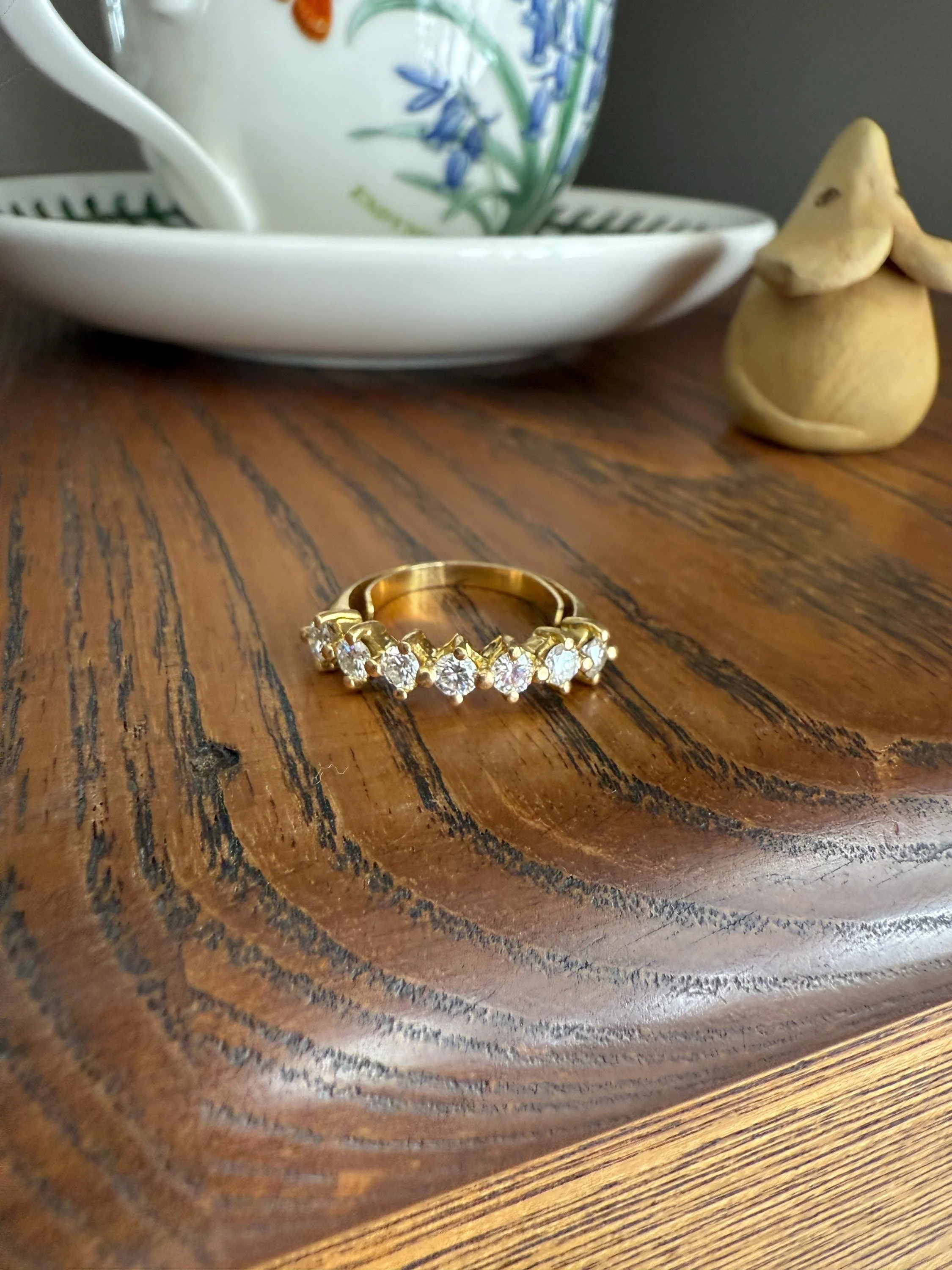 Vintage Seven Stone Diamond Half Hoop Eternity Band French 18k Gold Wedding Stacker - Image 16
