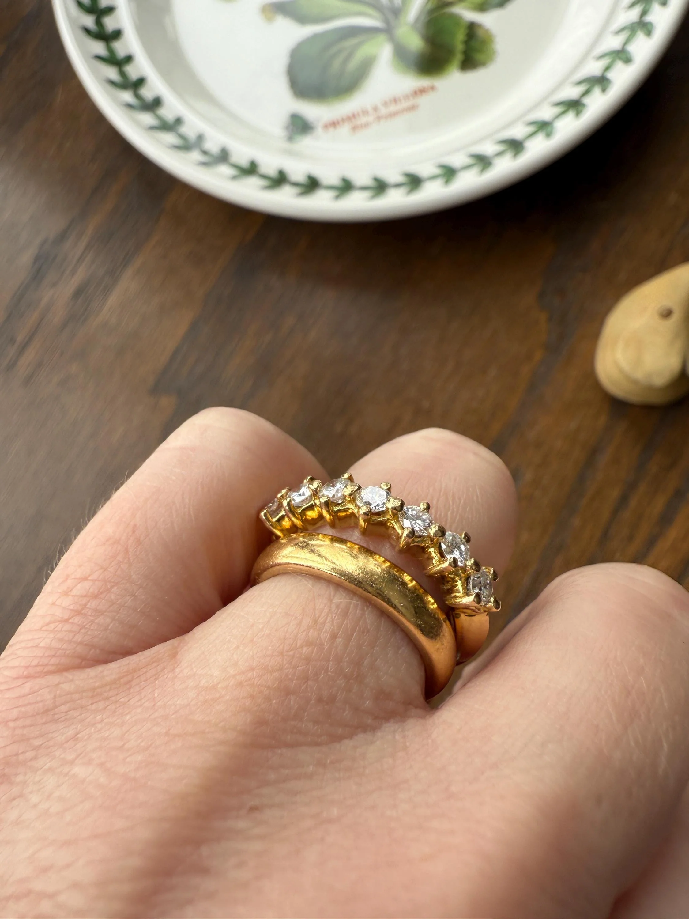 Vintage Seven Stone Diamond Half Hoop Eternity Band French 18k Gold Wedding Stacker - Image 2