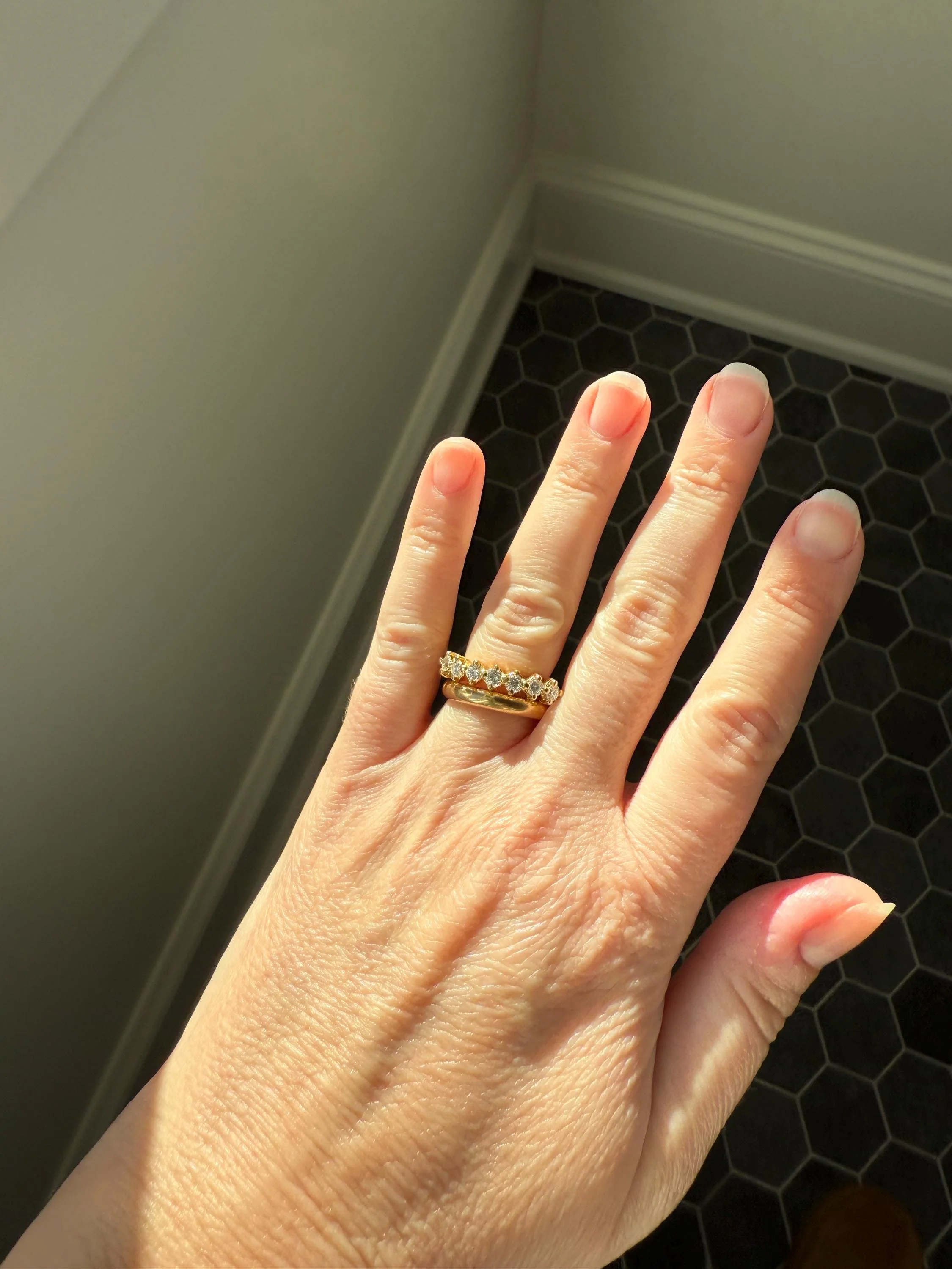 Vintage Seven Stone Diamond Half Hoop Eternity Band French 18k Gold Wedding Stacker - Image 4
