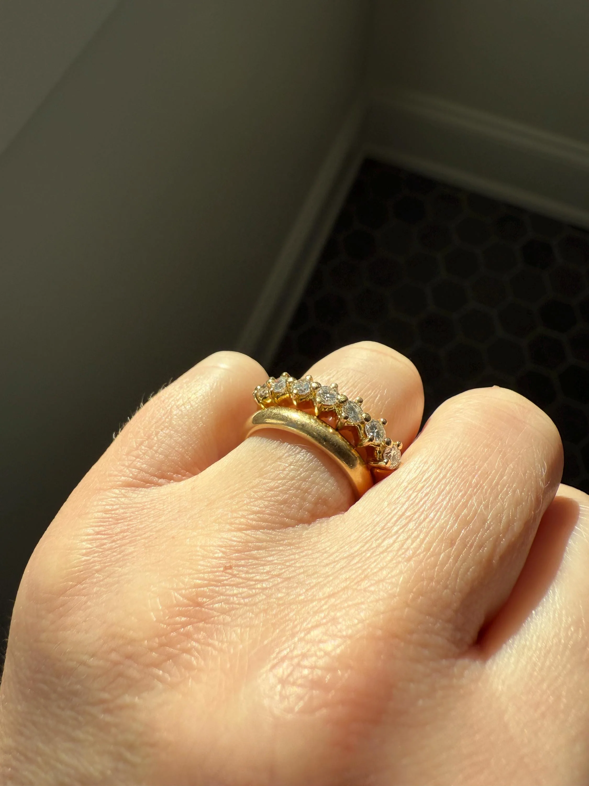 Vintage Seven Stone Diamond Half Hoop Eternity Band French 18k Gold Wedding Stacker - Image 5