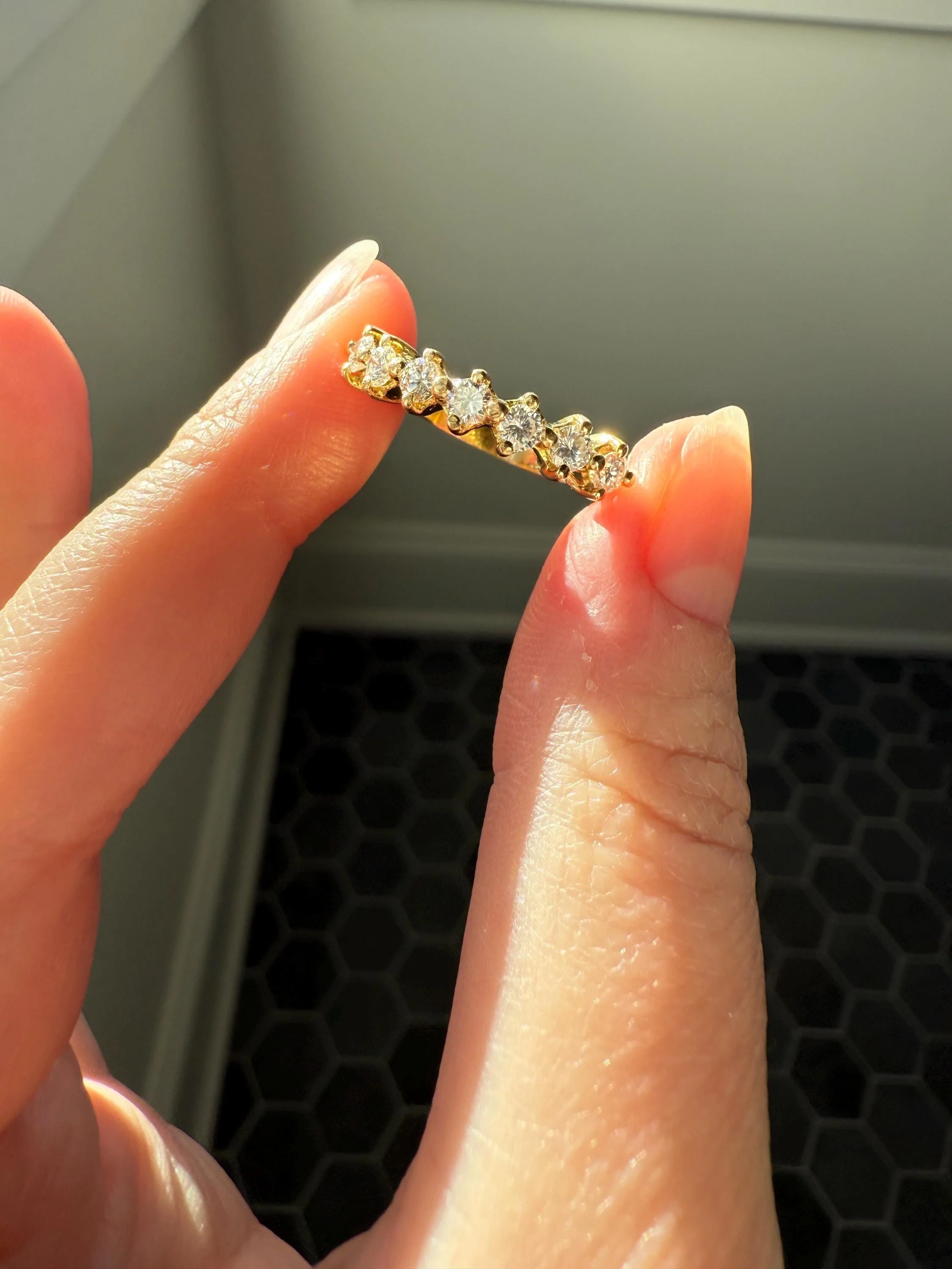 Vintage Seven Stone Diamond Half Hoop Eternity Band French 18k Gold Wedding Stacker - Image 6