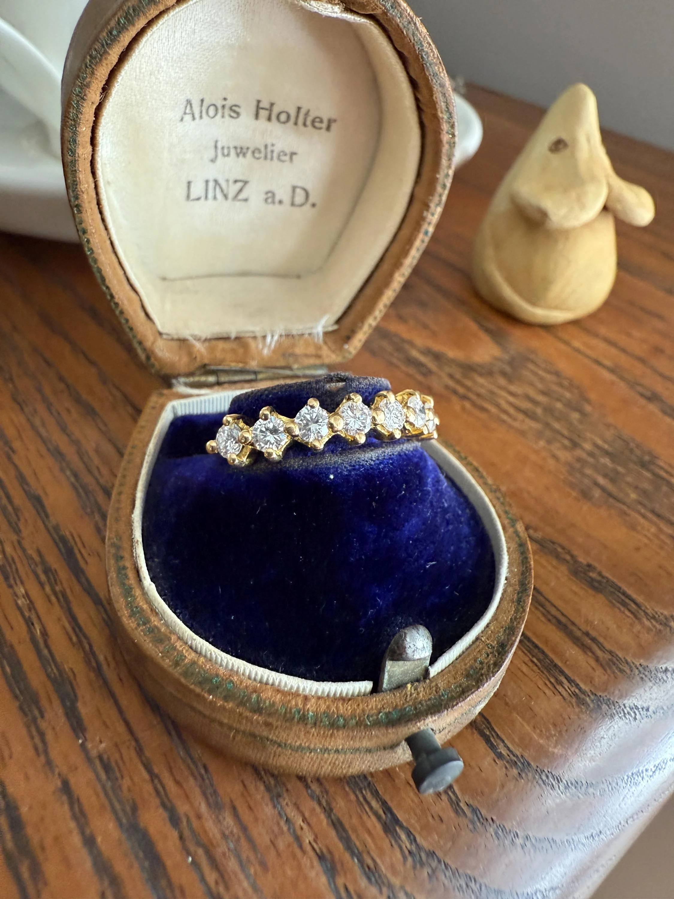 Vintage Seven Stone Diamond Half Hoop Eternity Band French 18k Gold Wedding Stacker - Image 8