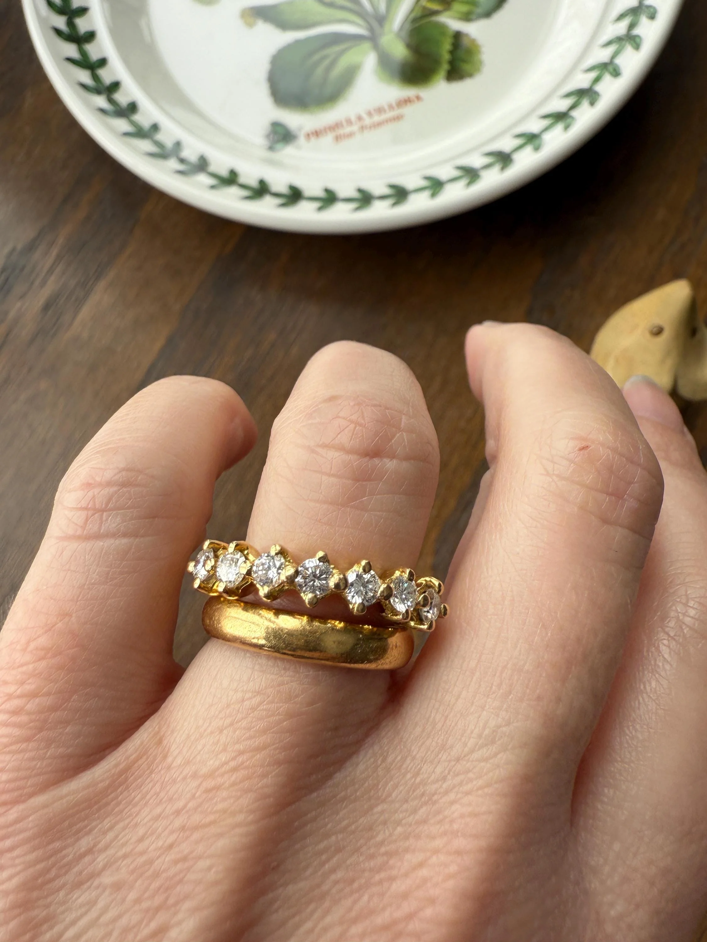 Vintage Seven Stone Diamond Half Hoop Eternity Band French 18k Gold Wedding Stacker - Image 9