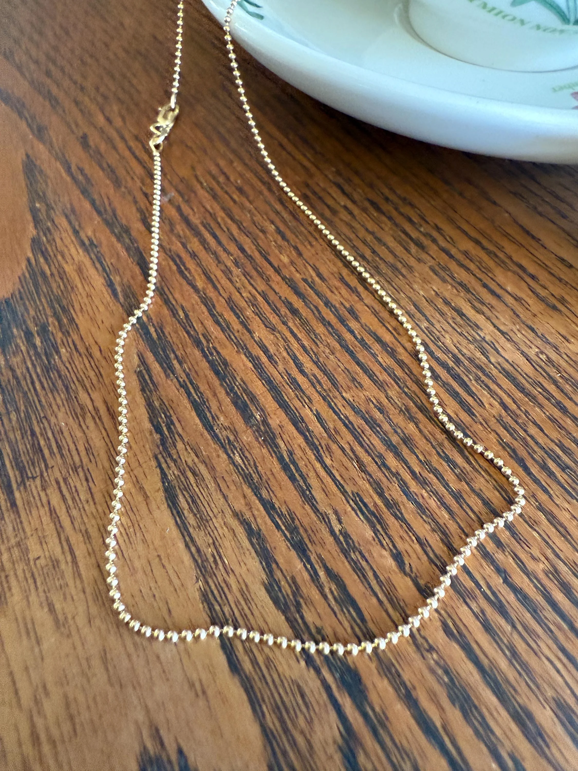 Vintage Teeny Tiny Mini Bead 14k Gold Pearl 16" Chain Necklace Solid Ball Rivet Minimalist Layering Pendant Holder Shimmer Neckmess Gift - Image 3