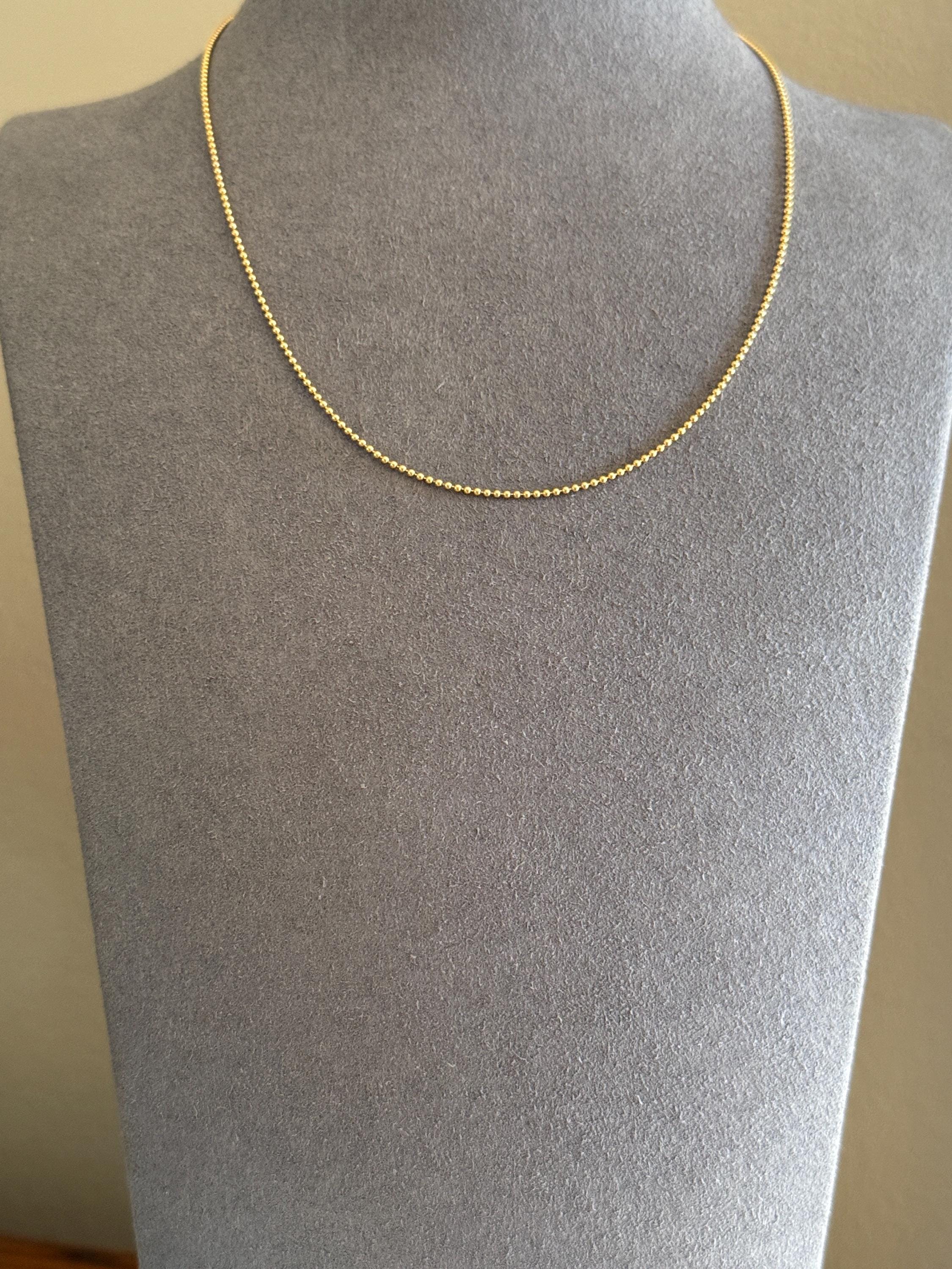Vintage Teeny Tiny Mini Bead 14k Gold Pearl 16" Chain Necklace Solid Ball Rivet Minimalist Layering Pendant Holder Shimmer Neckmess Gift - Image 4