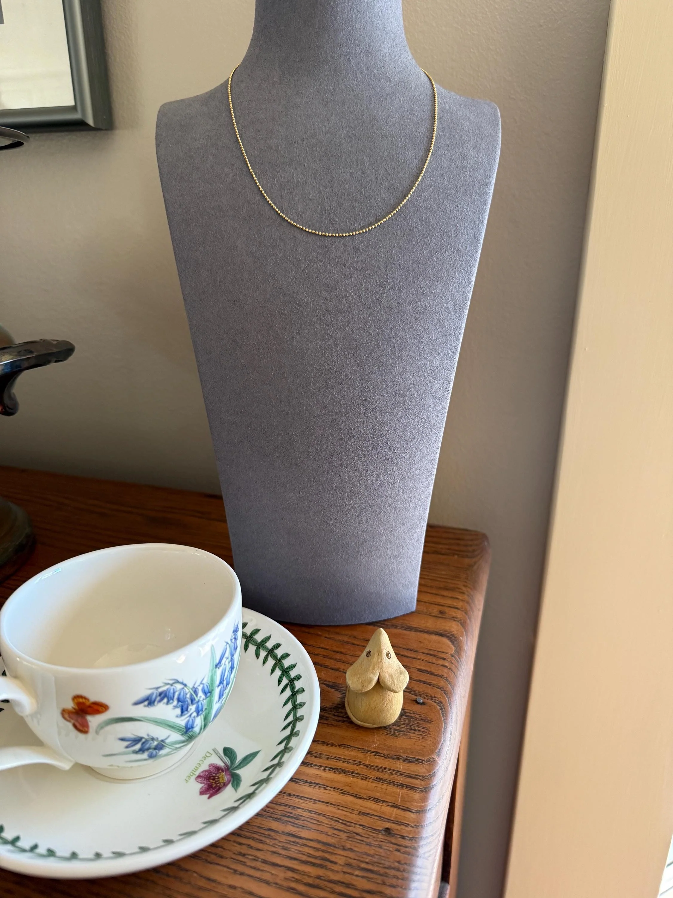 Vintage Teeny Tiny Mini Bead 14k Gold Pearl 16" Chain Necklace Solid Ball Rivet Minimalist Layering Pendant Holder Shimmer Neckmess Gift - Image 6