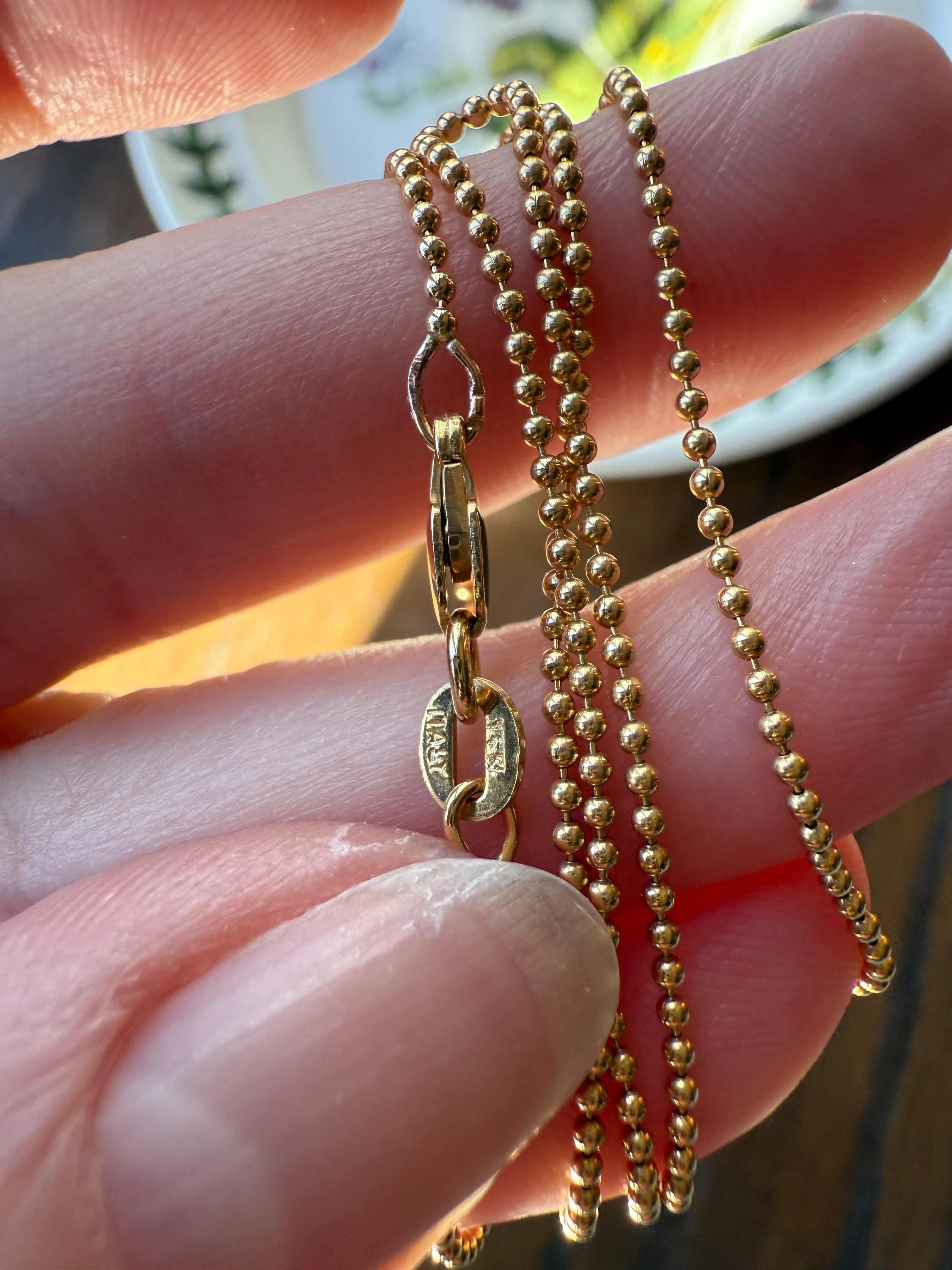 Vintage Teeny Tiny Mini Bead 14k Gold Pearl 16" Chain Necklace Solid Ball Rivet Minimalist Layering Pendant Holder Shimmer Neckmess Gift - Image 9