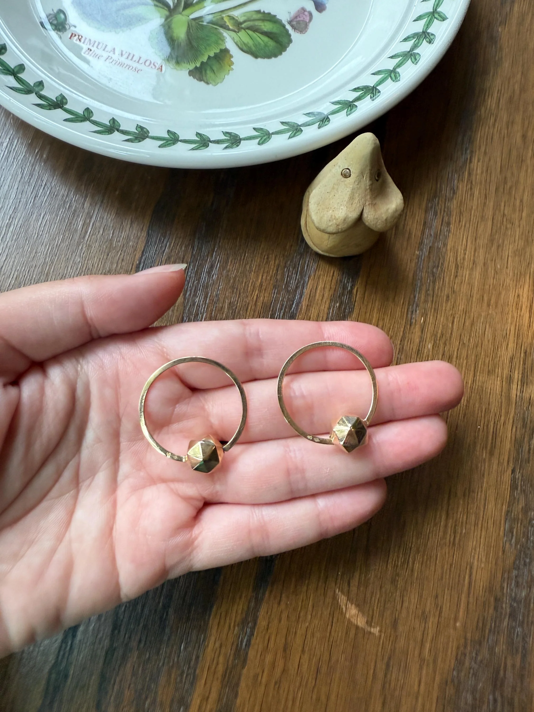 Vintage to Antique French Savoyard CREOLE Hoop EARRINGS 18k Gold Faceted Ball Shimmering Geometric - Image 7