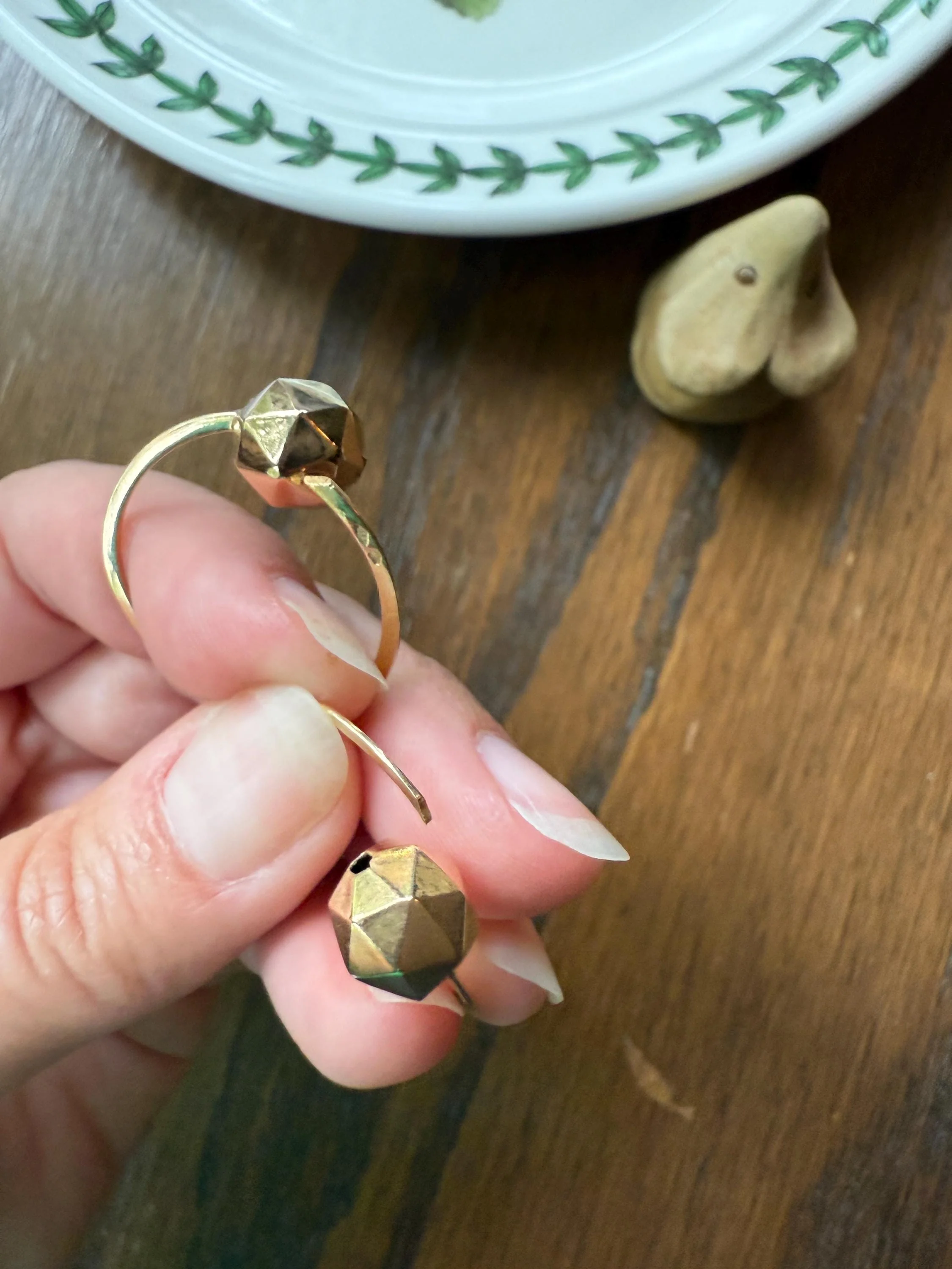 Vintage to Antique French Savoyard CREOLE Hoop EARRINGS 18k Gold Faceted Ball Shimmering Geometric - Image 9