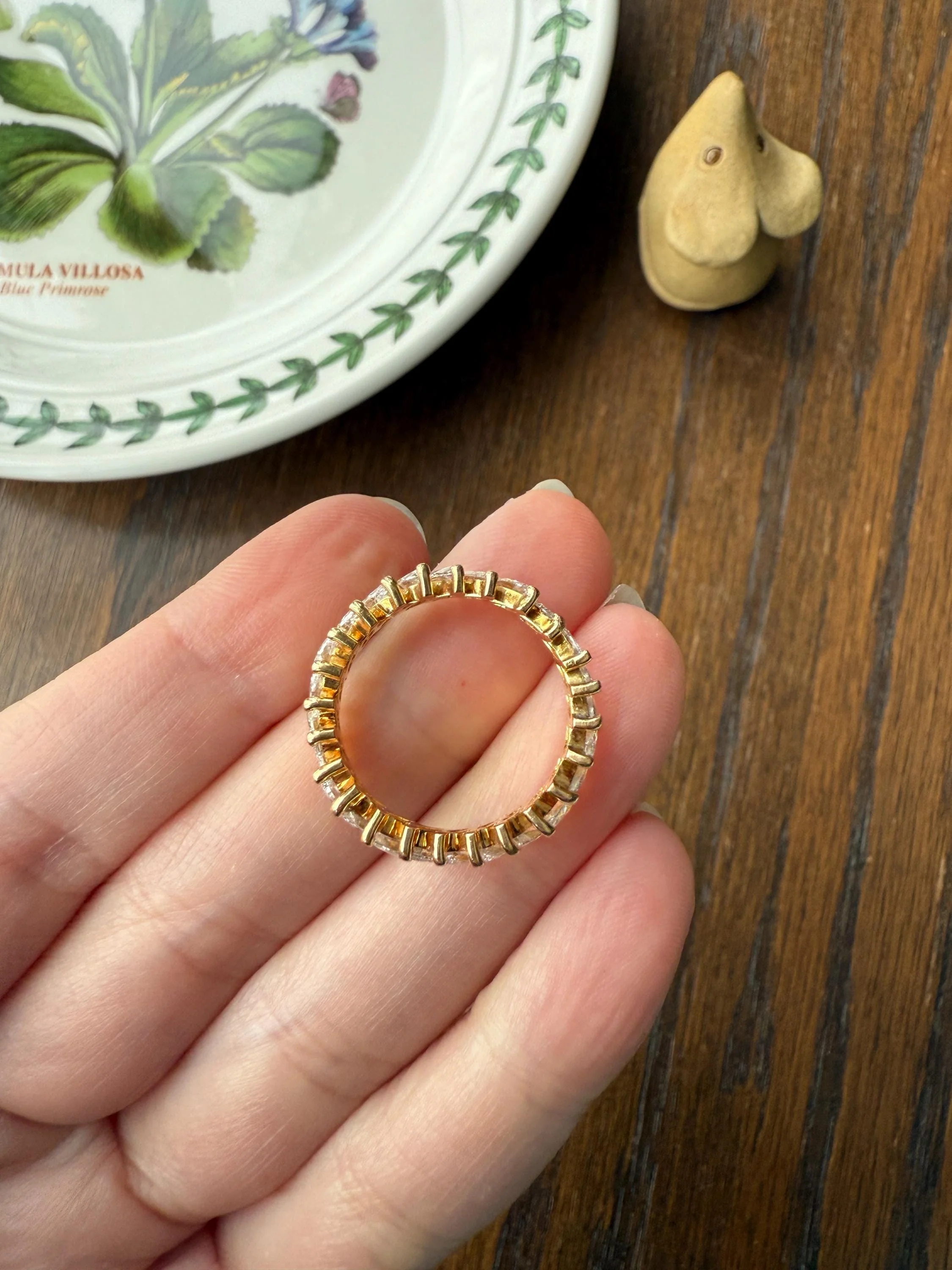 Vintage Two Carats Marquise Navette Cut DIAMOND Full Eternity Hoop Ring 18k Gold French Band Asymmetrical Angled Stacker - Image 11