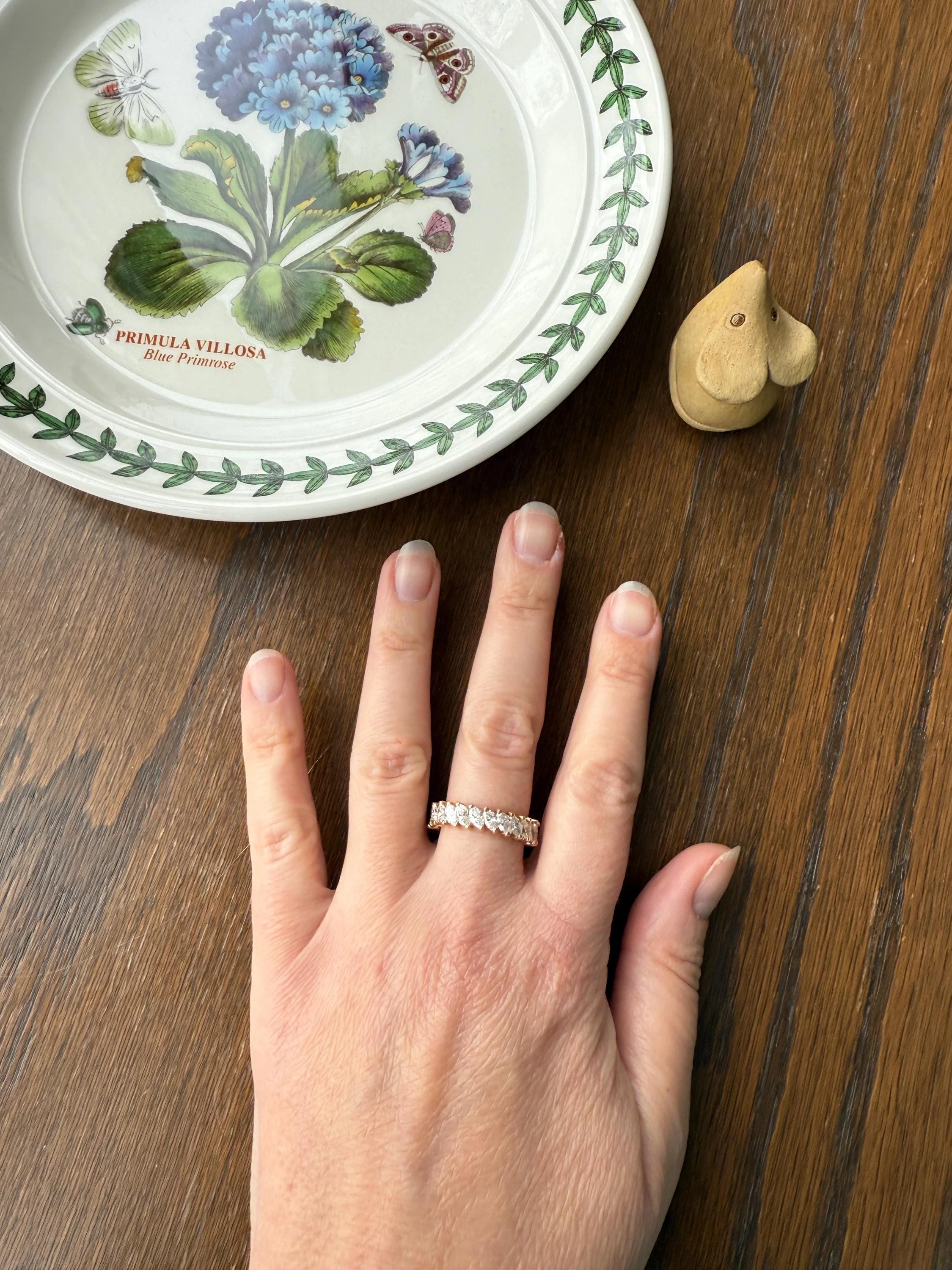 Vintage Two Carats Marquise Navette Cut DIAMOND Full Eternity Hoop Ring 18k Gold French Band Asymmetrical Angled Stacker - Image 14