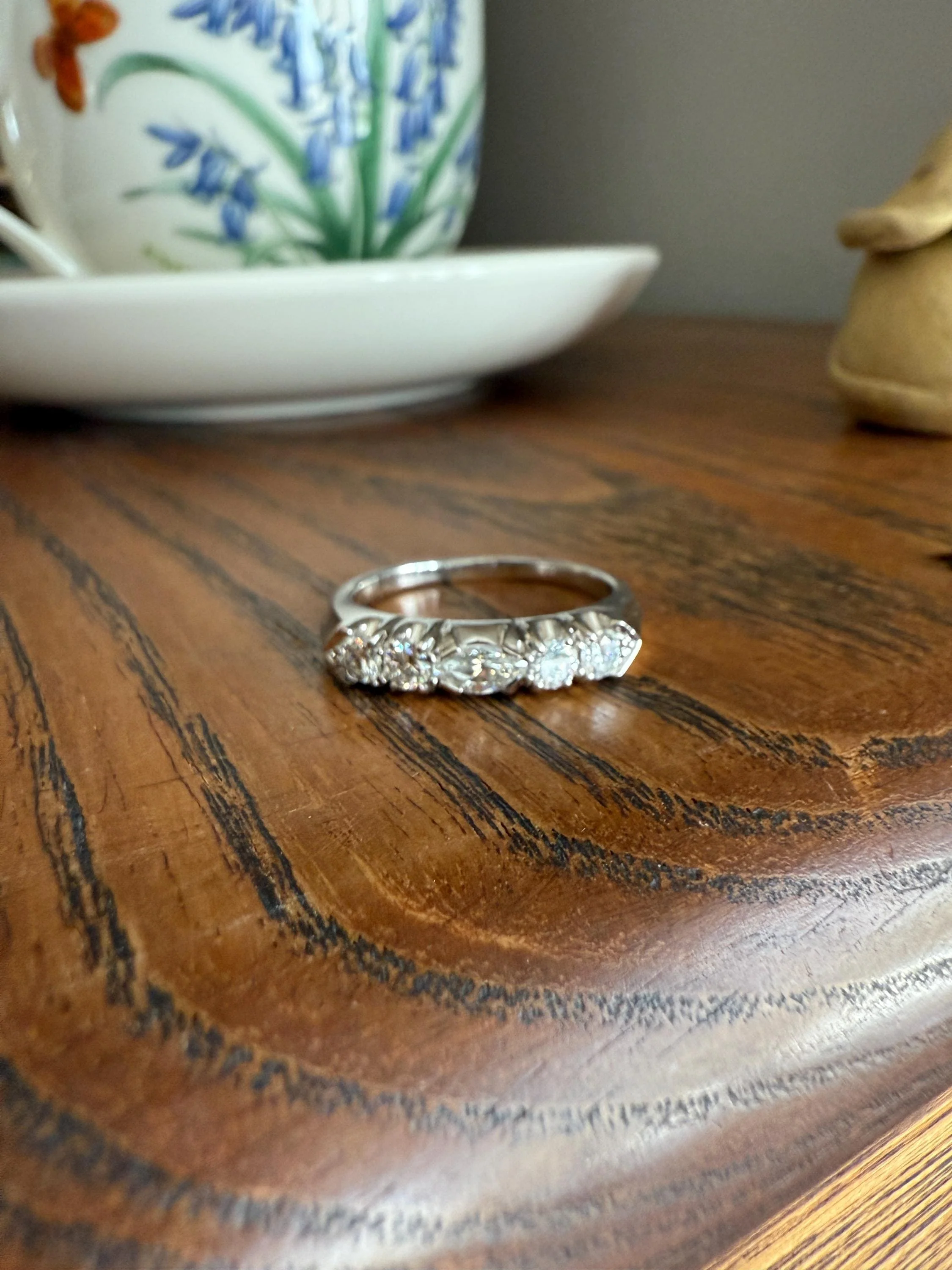 Vintage Unique .75 Carat Tdw East West Old Cut MARQUISE Navette Cut Diamond Five Stone Band Ring Palladium Platinum Look - Image 13