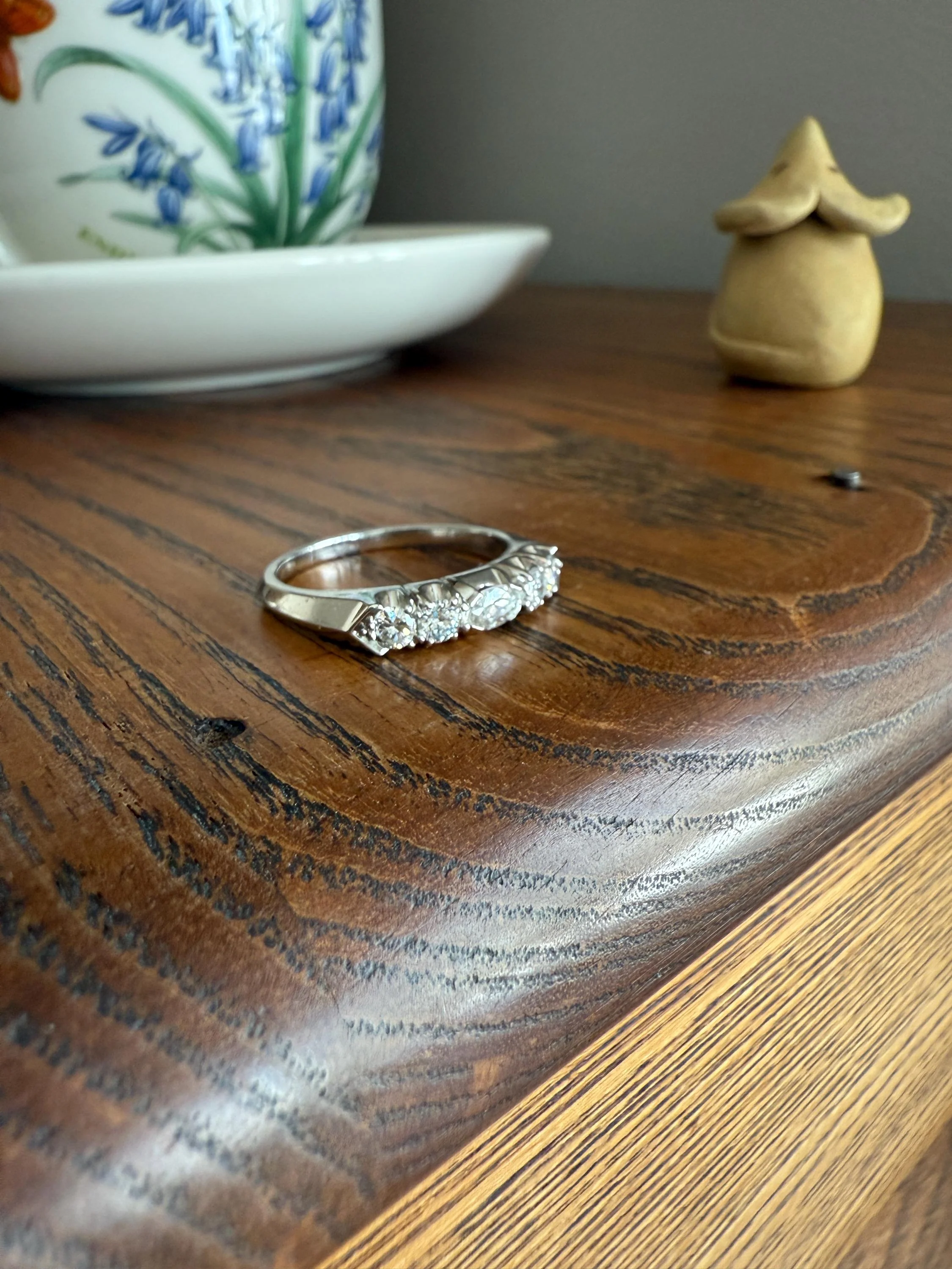 Vintage Unique .75 Carat Tdw East West Old Cut MARQUISE Navette Cut Diamond Five Stone Band Ring Palladium Platinum Look - Image 15
