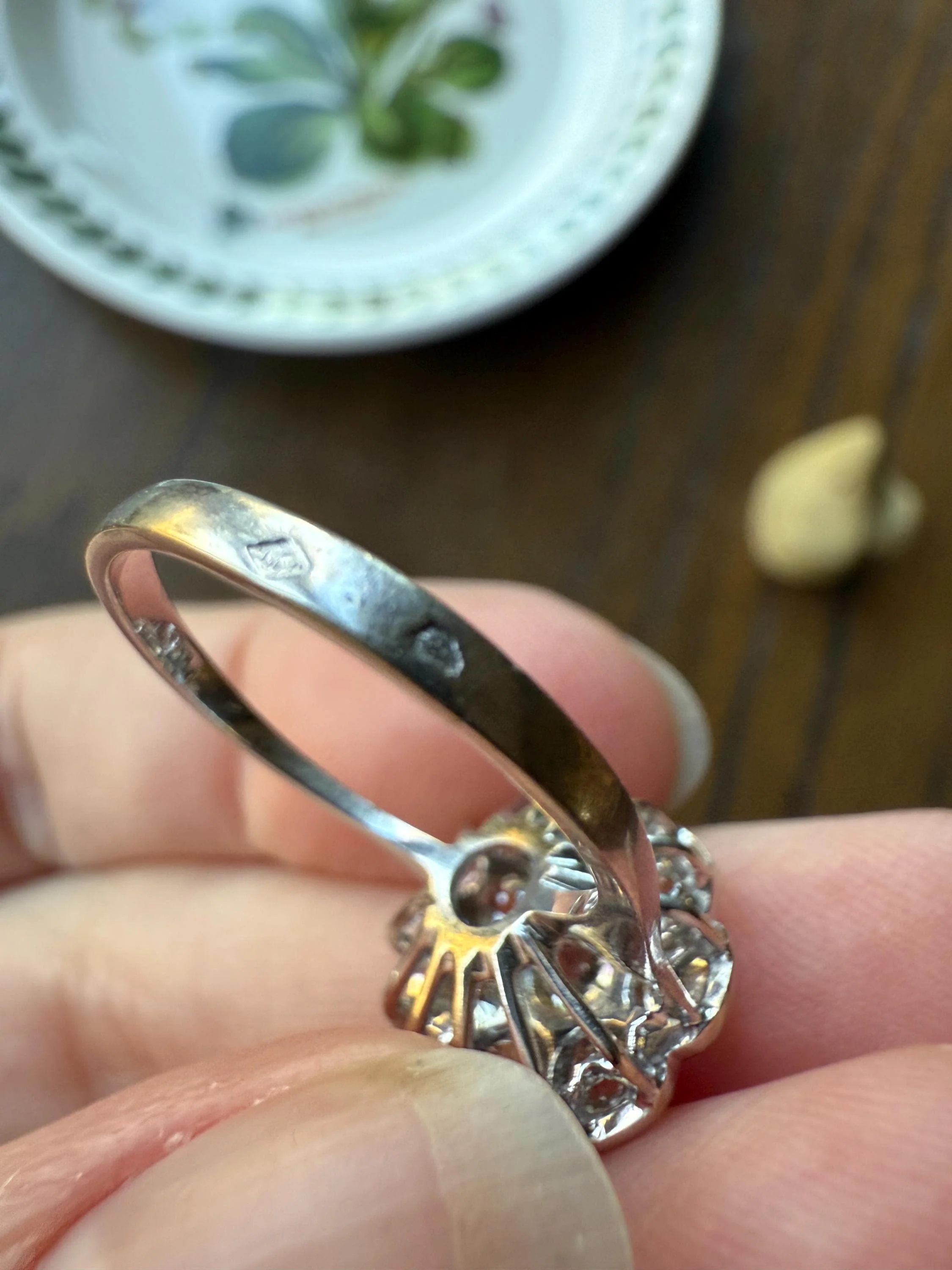Warm Antique 1 3/4 Carat Old Mine Cut DIAMOND Daisy Flower Cluster 18k White Gold French Art Deco Tall Domed Basket Setting Stacker 1.75Ctw - Image 14