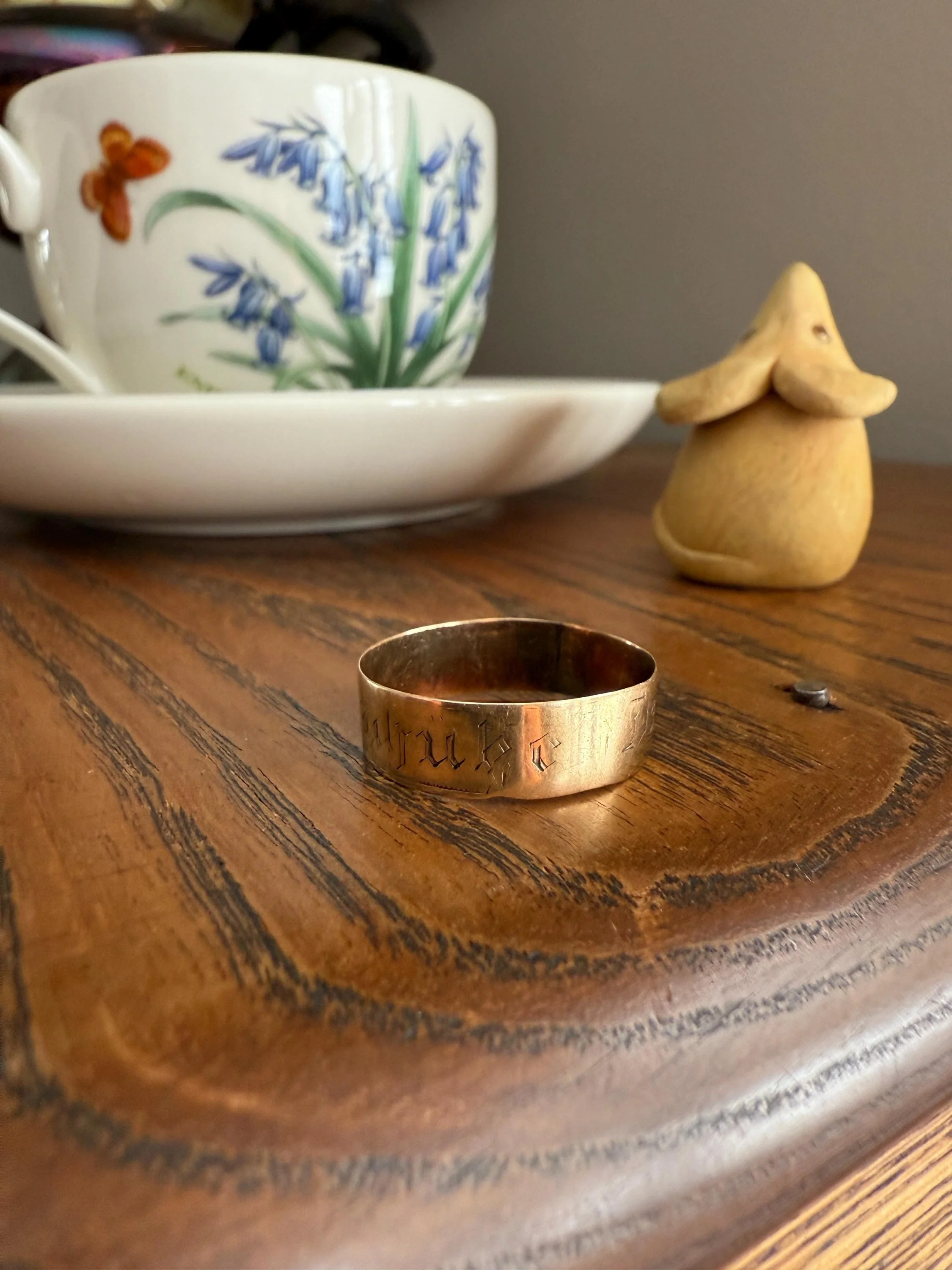 Warm Antique Cigar Band "Gott Schutze Dich" God Bless You 14k Gold Solid Victorian Eternity Ring Wedding Scarce Jewelry with Words Unisex - Image 4