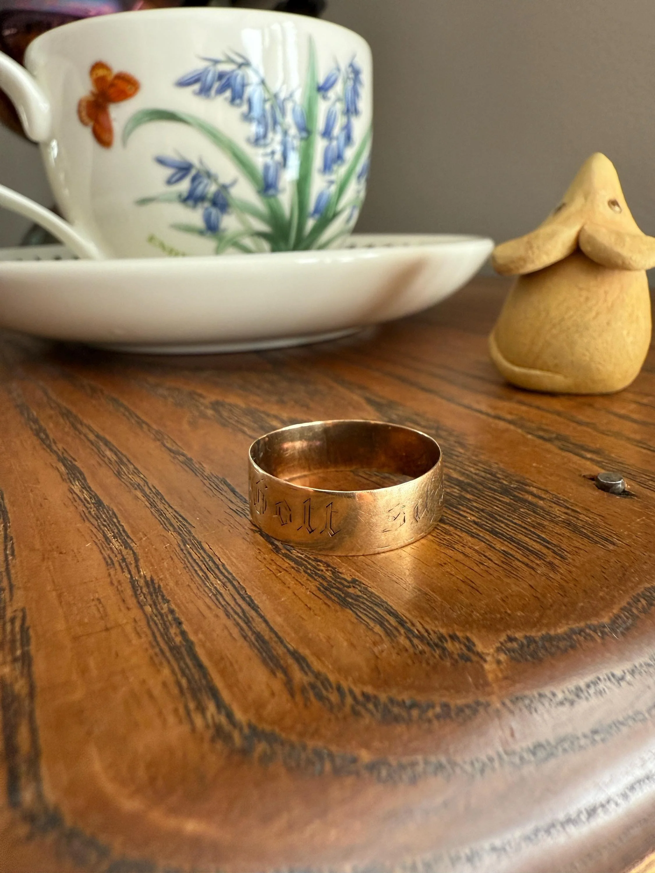 Warm Antique Cigar Band "Gott Schutze Dich" God Bless You 14k Gold Solid Victorian Eternity Ring Wedding Scarce Jewelry with Words Unisex - Image 7