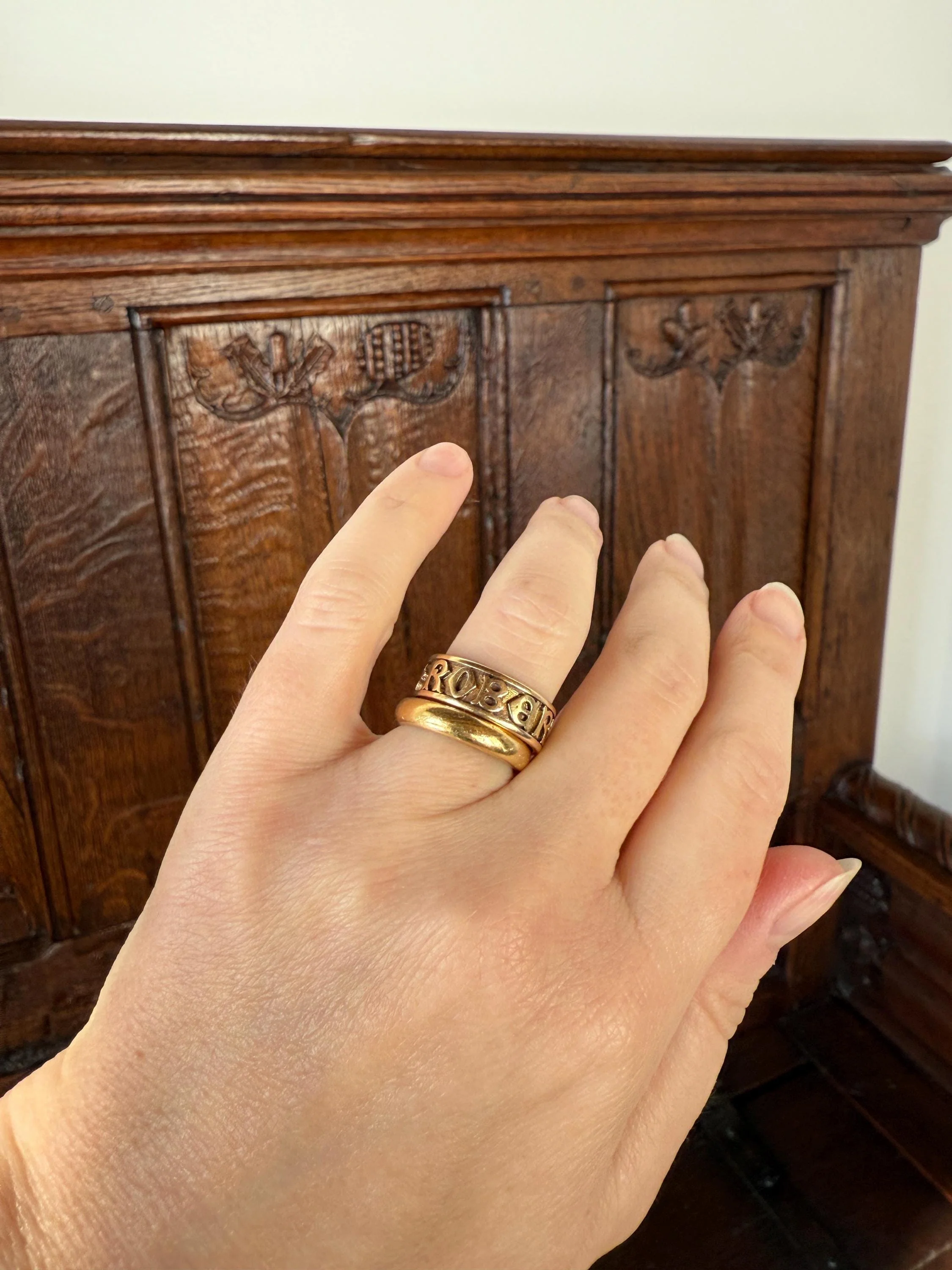 Wish My Name Was ROBERT Antique DATED 1909 French Edwardian 14k Gold Solid Ornate Eternity 3D Monogram Cigar Band Name Ring - Image 13