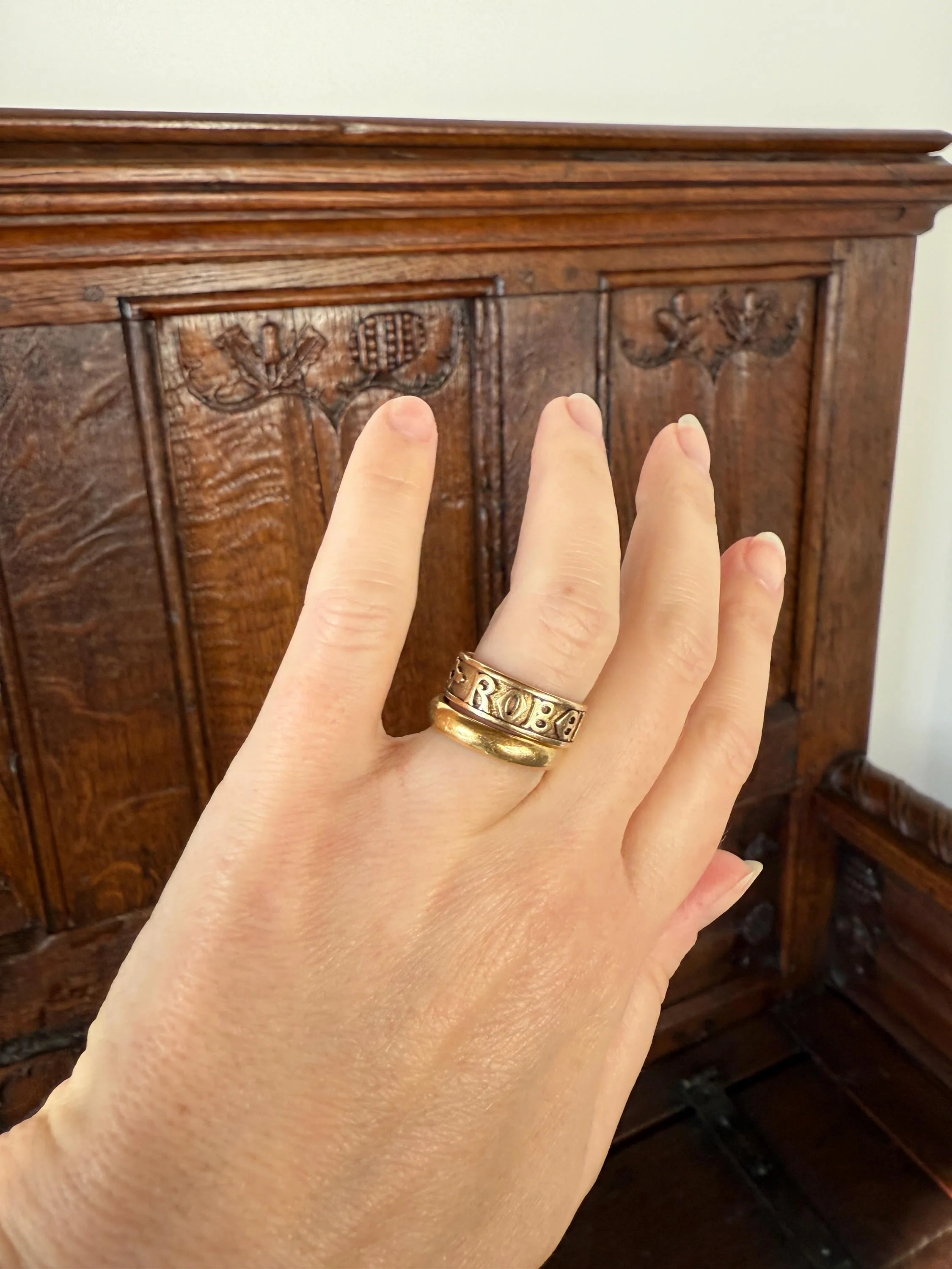 Wish My Name Was ROBERT Antique DATED 1909 French Edwardian 14k Gold Solid Ornate Eternity 3D Monogram Cigar Band Name Ring - Image 14