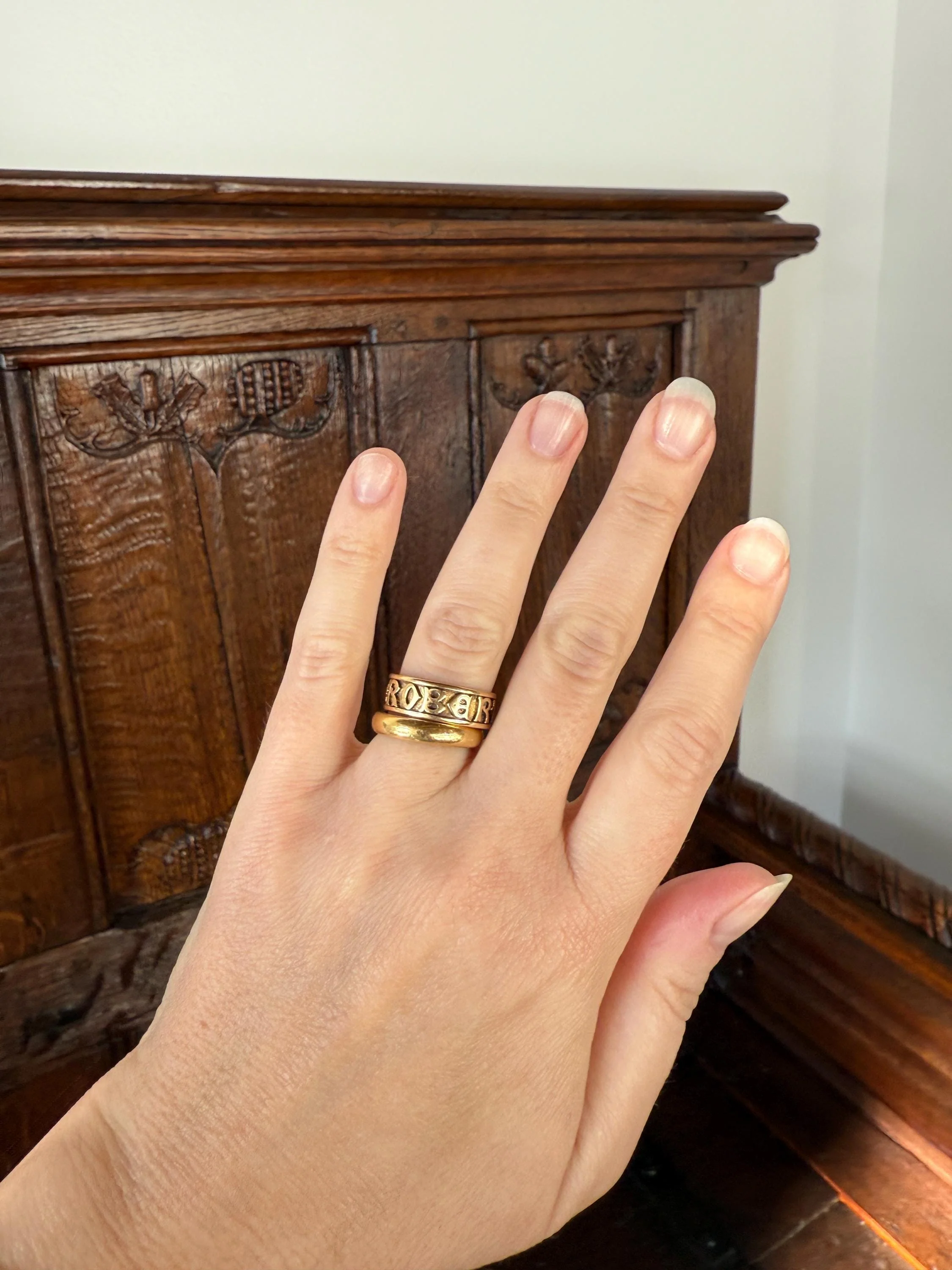 Wish My Name Was ROBERT Antique DATED 1909 French Edwardian 14k Gold Solid Ornate Eternity 3D Monogram Cigar Band Name Ring - Image 15