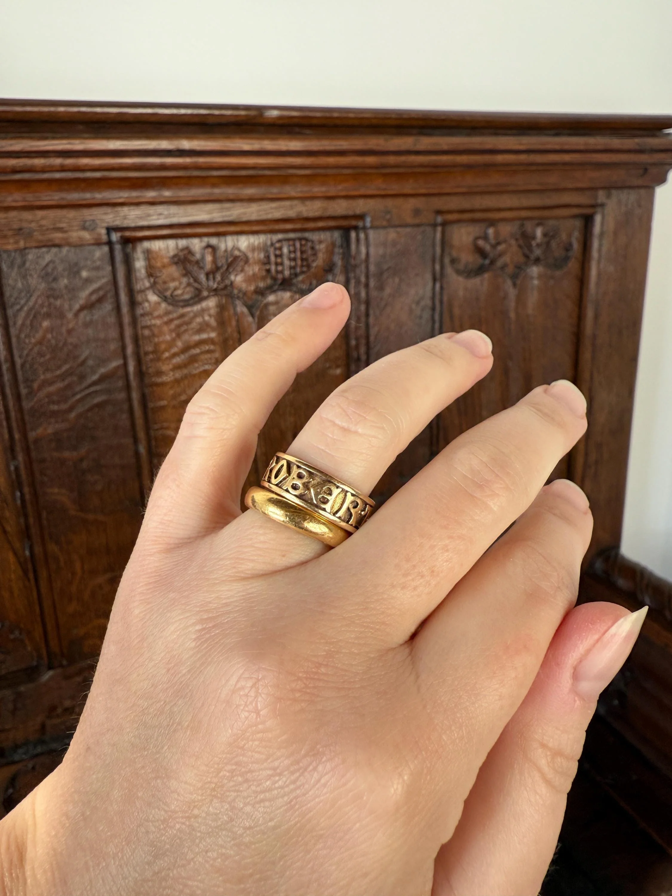 Wish My Name Was ROBERT Antique DATED 1909 French Edwardian 14k Gold Solid Ornate Eternity 3D Monogram Cigar Band Name Ring - Image 17
