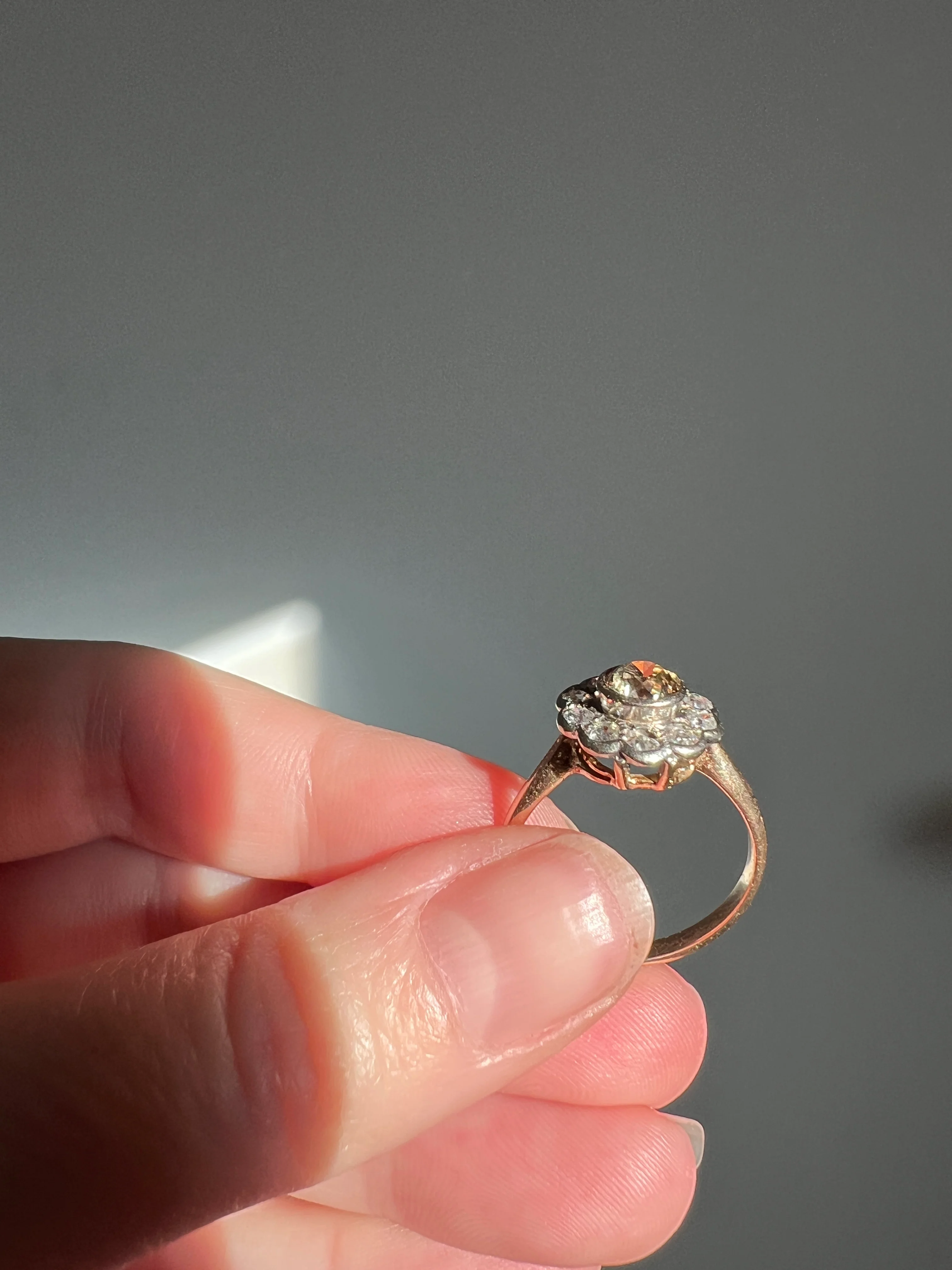 Wonderful Antique 1.1 Carat Tdw Fancy Light BROWN & White Old Mine Cut DIAMOND Halo Cluster Ring 14k Gold Champagne Daisy - Image 11