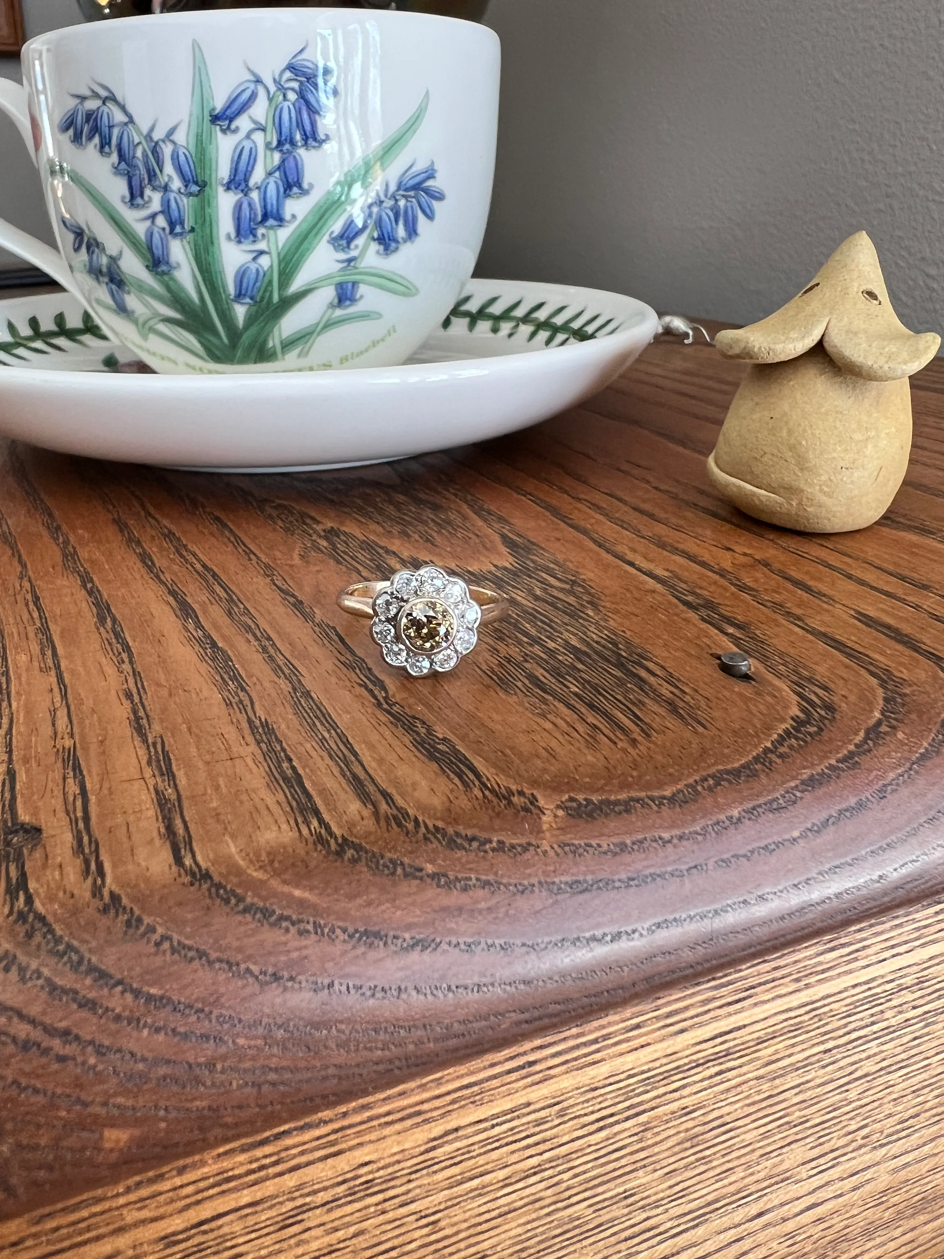 Wonderful Antique 1.1 Carat Tdw Fancy Light BROWN & White Old Mine Cut DIAMOND Halo Cluster Ring 14k Gold Champagne Daisy - Image 13