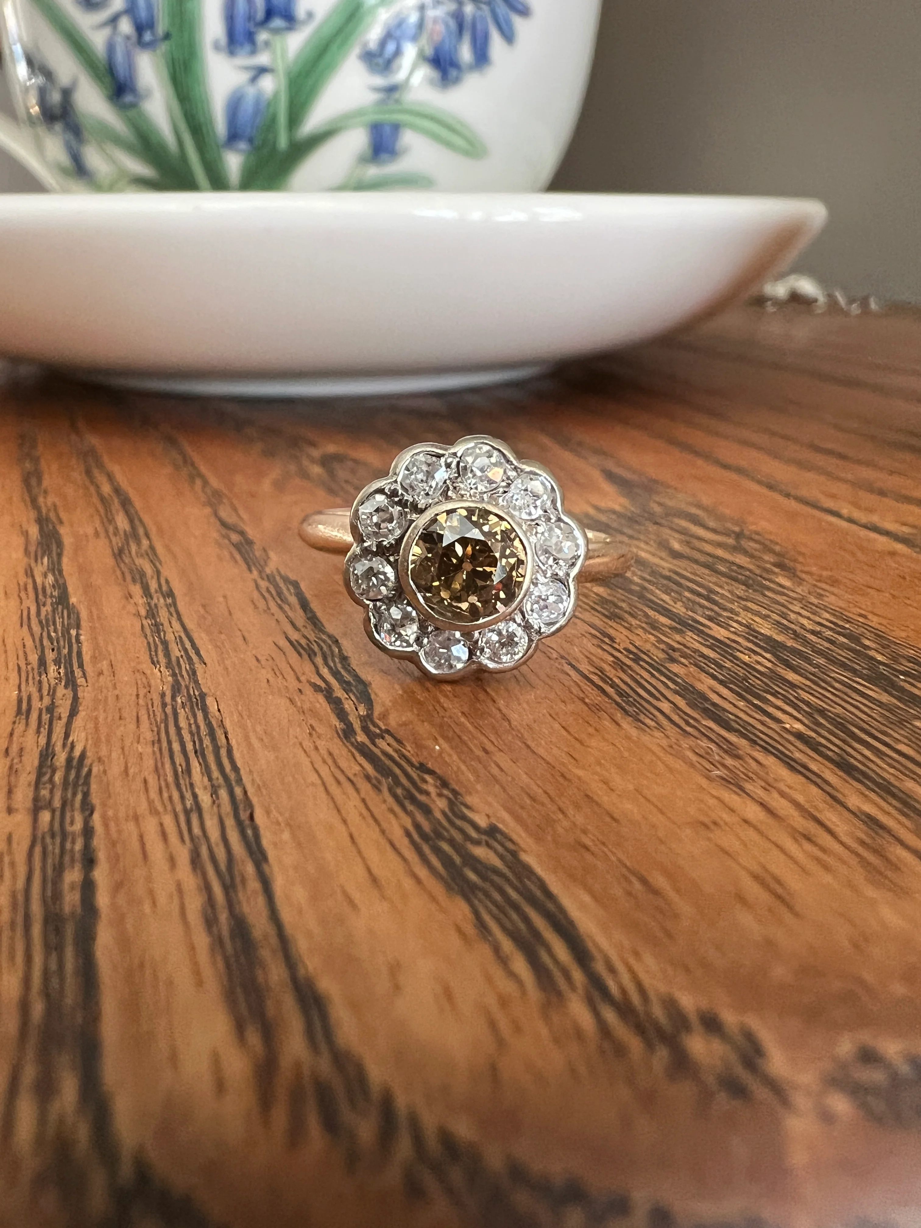 Wonderful Antique 1.1 Carat Tdw Fancy Light BROWN & White Old Mine Cut DIAMOND Halo Cluster Ring 14k Gold Champagne Daisy - Image 15