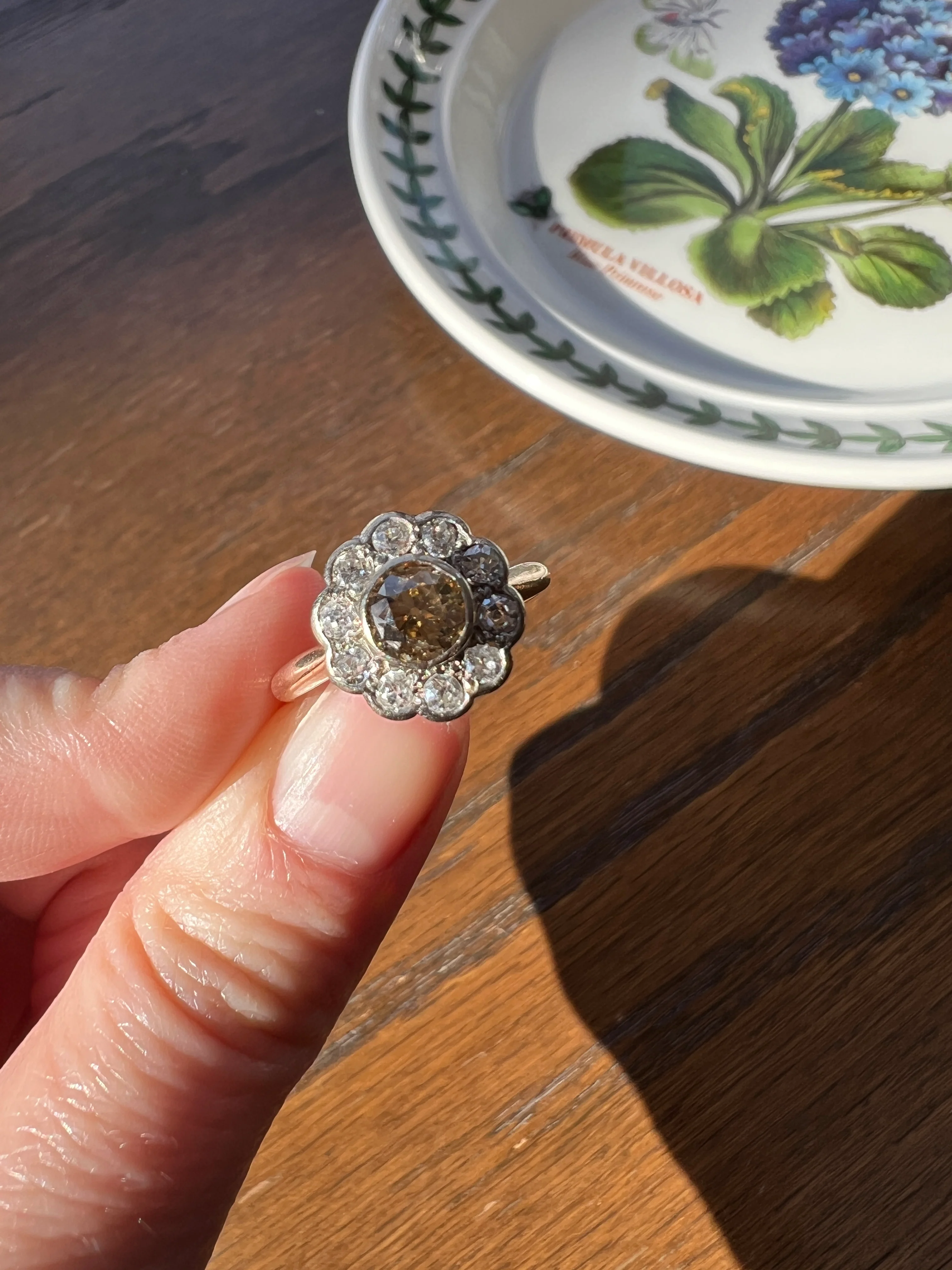 Wonderful Antique 1.1 Carat Tdw Fancy Light BROWN & White Old Mine Cut DIAMOND Halo Cluster Ring 14k Gold Champagne Daisy - Image 22