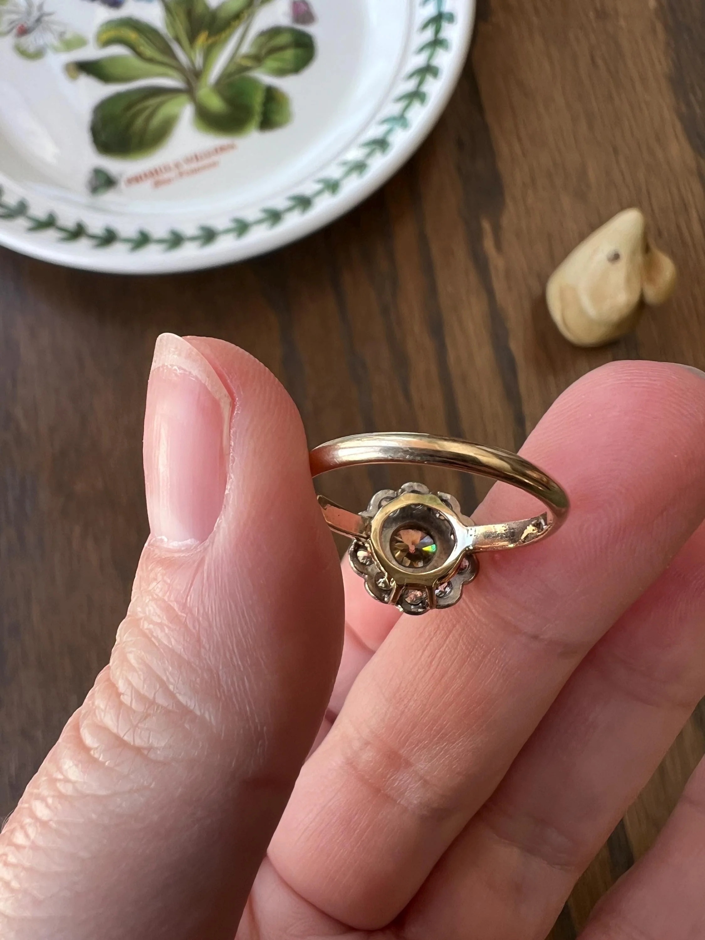 Wonderful Antique 1.1 Carat Tdw Fancy Light BROWN & White Old Mine Cut DIAMOND Halo Cluster Ring 14k Gold Champagne Daisy - Image 9