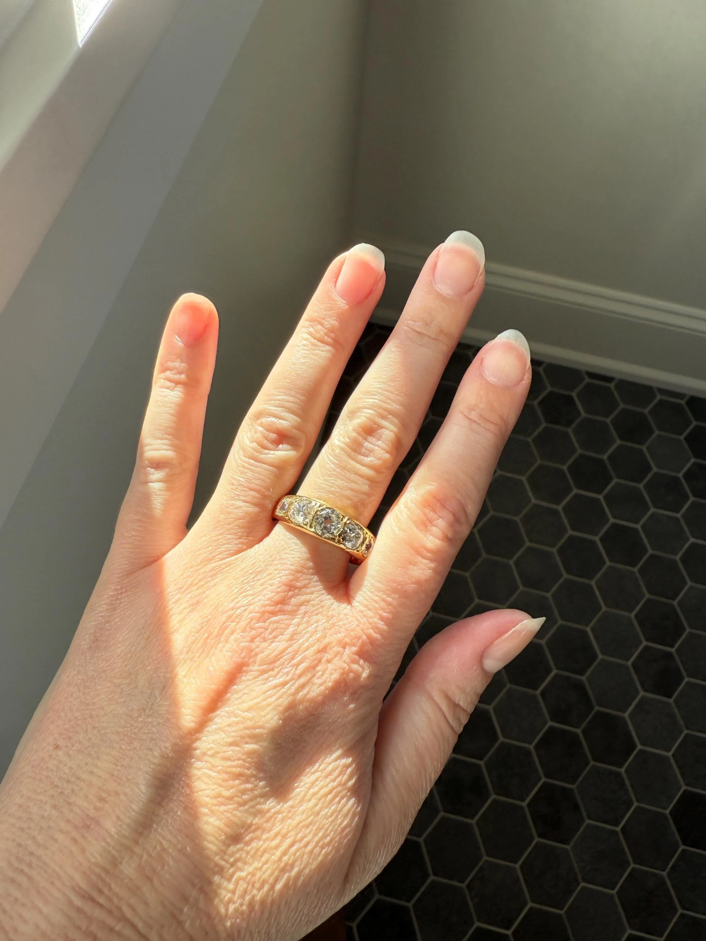 XL 2.5 Carats FIVE Stone Old Mine Cut DIAMOND Gypsy Ring Wide Band 18k Gold Solid Chunky Antique Edwardian Victorian Stacker OmC Man Unisex - Image 10