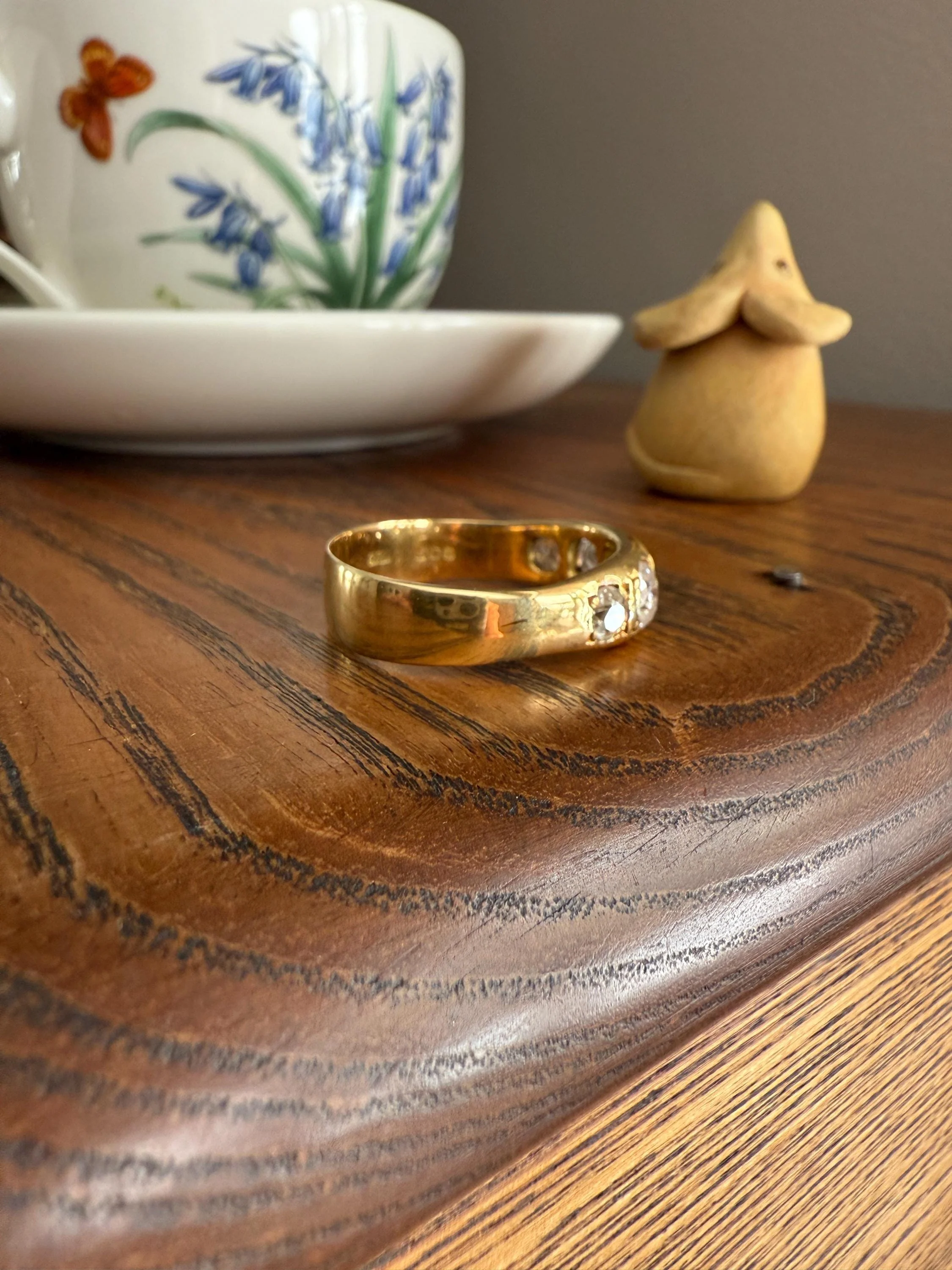 XL 2.5 Carats FIVE Stone Old Mine Cut DIAMOND Gypsy Ring Wide Band 18k Gold Solid Chunky Antique Edwardian Victorian Stacker OmC Man Unisex - Image 13