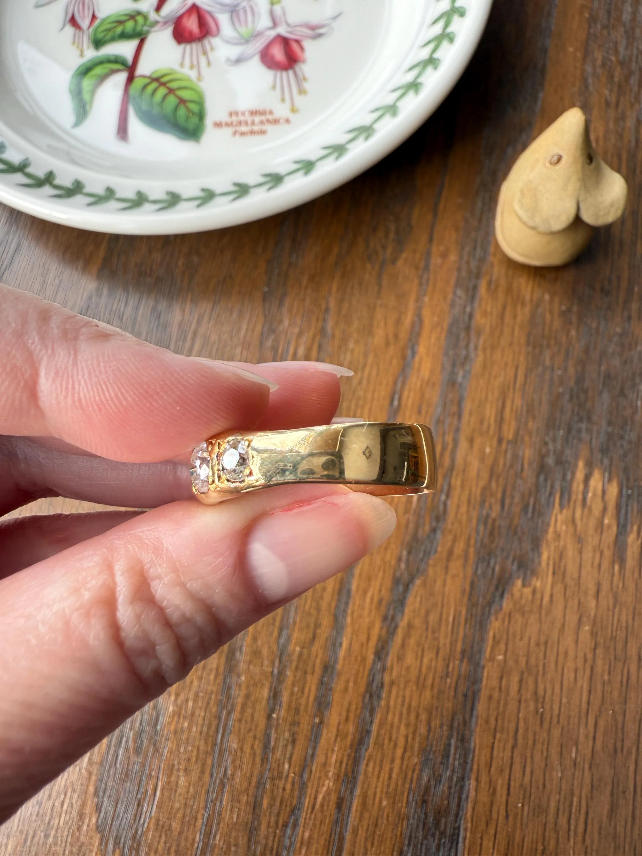 XL 2.5 Carats FIVE Stone Old Mine Cut DIAMOND Gypsy Ring Wide Band 18k Gold Solid Chunky Antique Edwardian Victorian Stacker OmC Man Unisex - Image 15