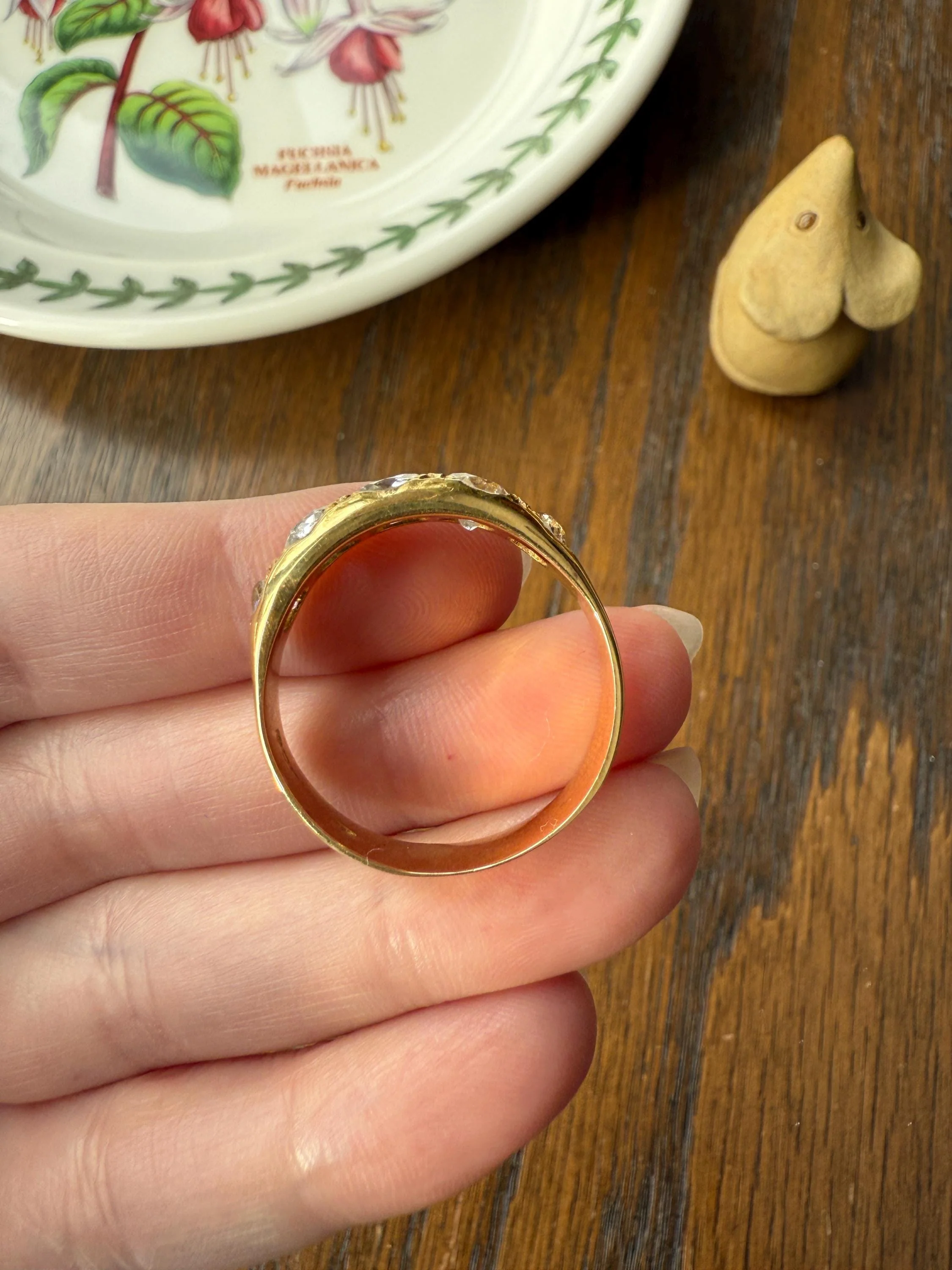 XL 2.5 Carats FIVE Stone Old Mine Cut DIAMOND Gypsy Ring Wide Band 18k Gold Solid Chunky Antique Edwardian Victorian Stacker OmC Man Unisex - Image 16