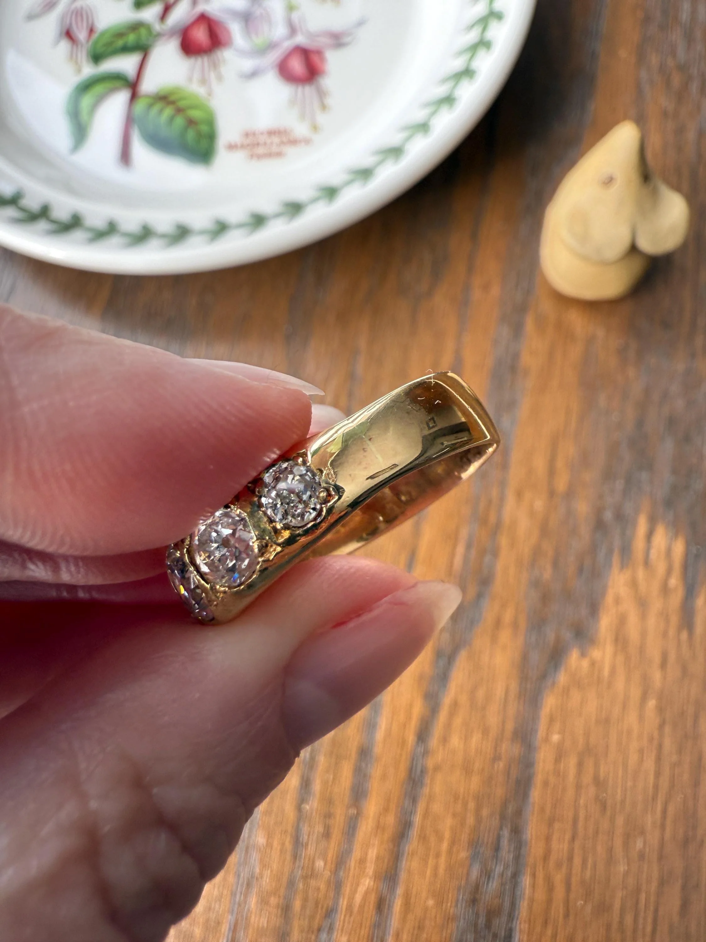 XL 2.5 Carats FIVE Stone Old Mine Cut DIAMOND Gypsy Ring Wide Band 18k Gold Solid Chunky Antique Edwardian Victorian Stacker OmC Man Unisex - Image 17