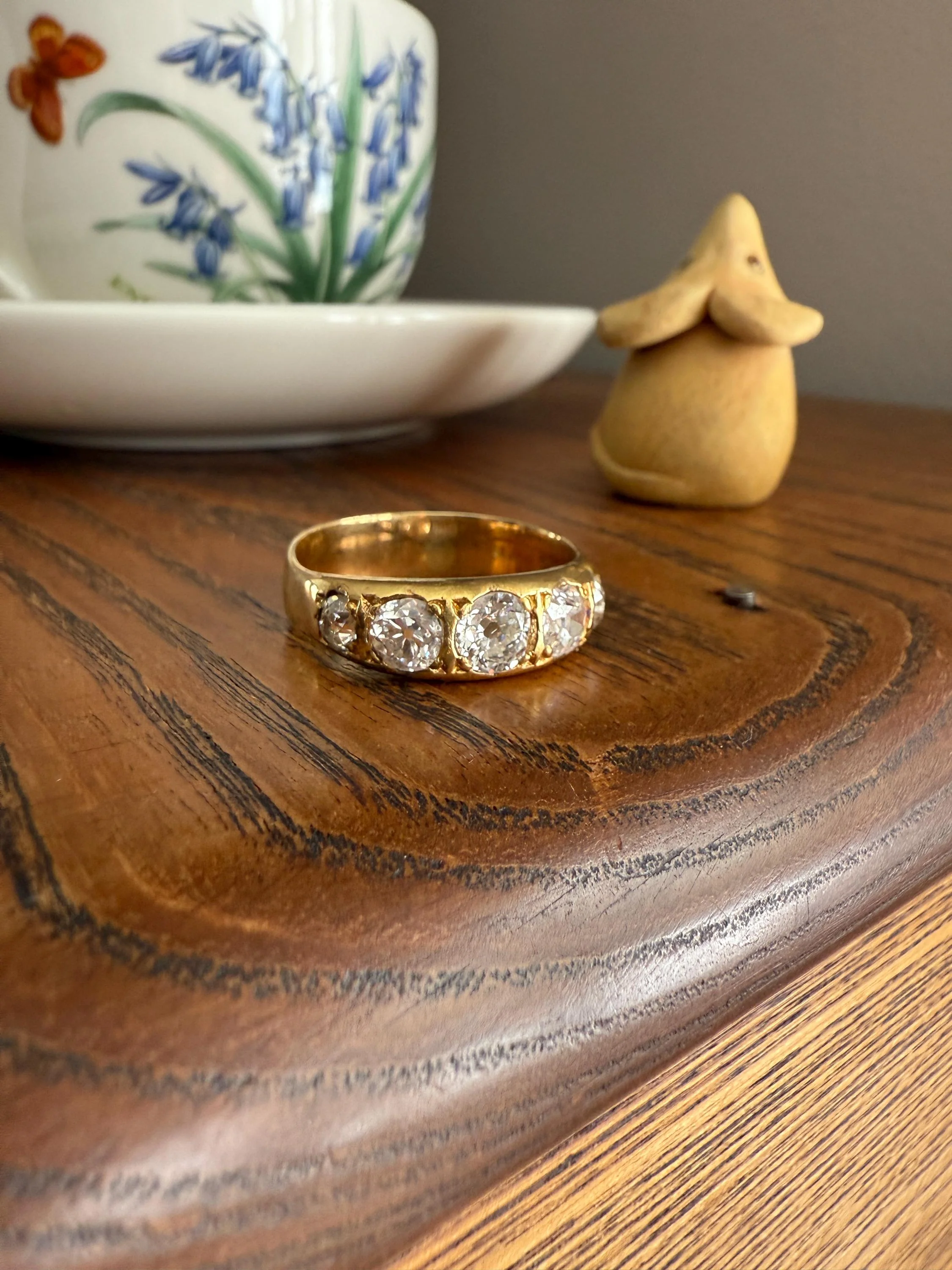 XL 2.5 Carats FIVE Stone Old Mine Cut DIAMOND Gypsy Ring Wide Band 18k Gold Solid Chunky Antique Edwardian Victorian Stacker OmC Man Unisex - Image 19