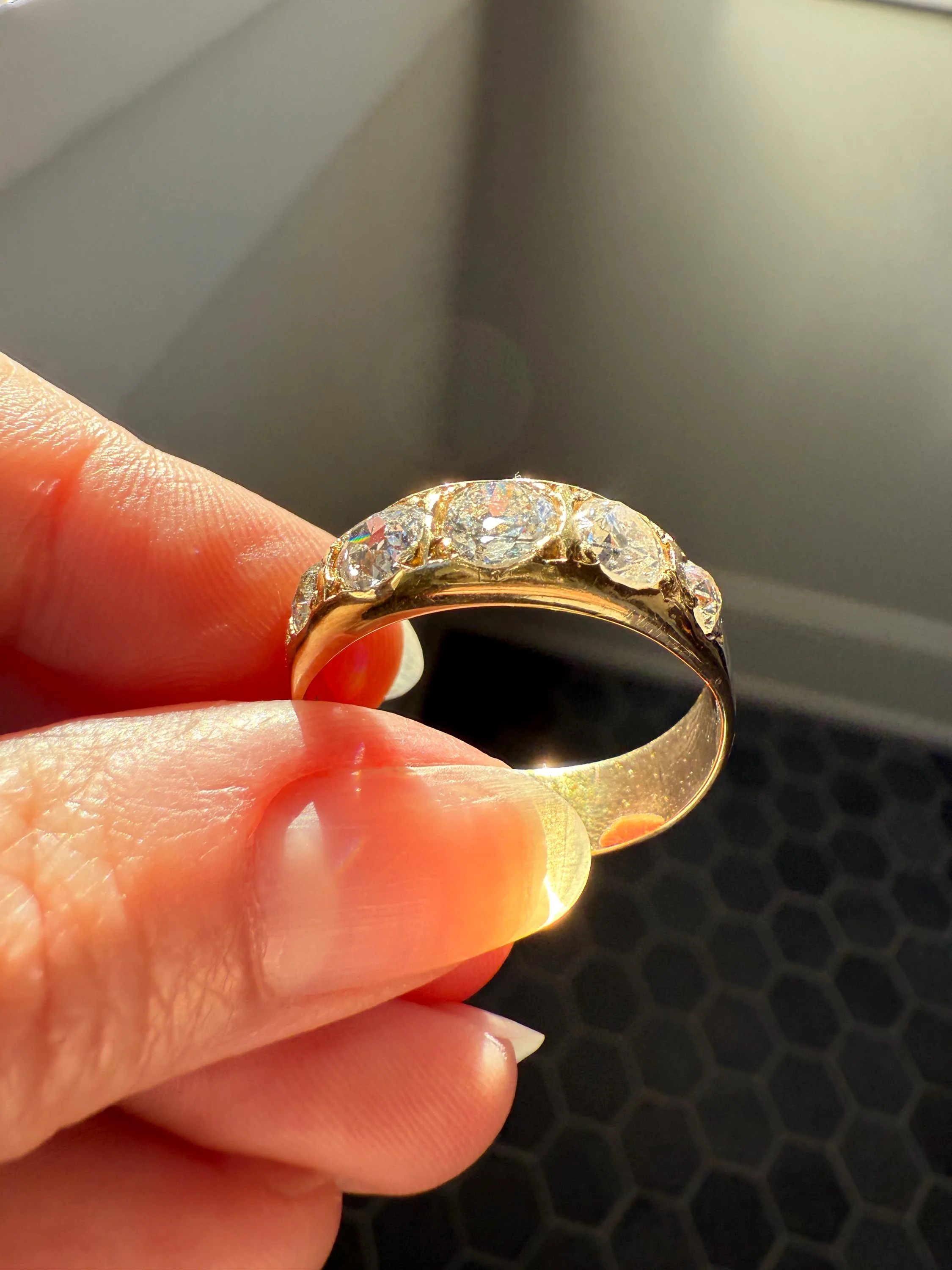 XL 2.5 Carats FIVE Stone Old Mine Cut DIAMOND Gypsy Ring Wide Band 18k Gold Solid Chunky Antique Edwardian Victorian Stacker OmC Man Unisex - Image 2