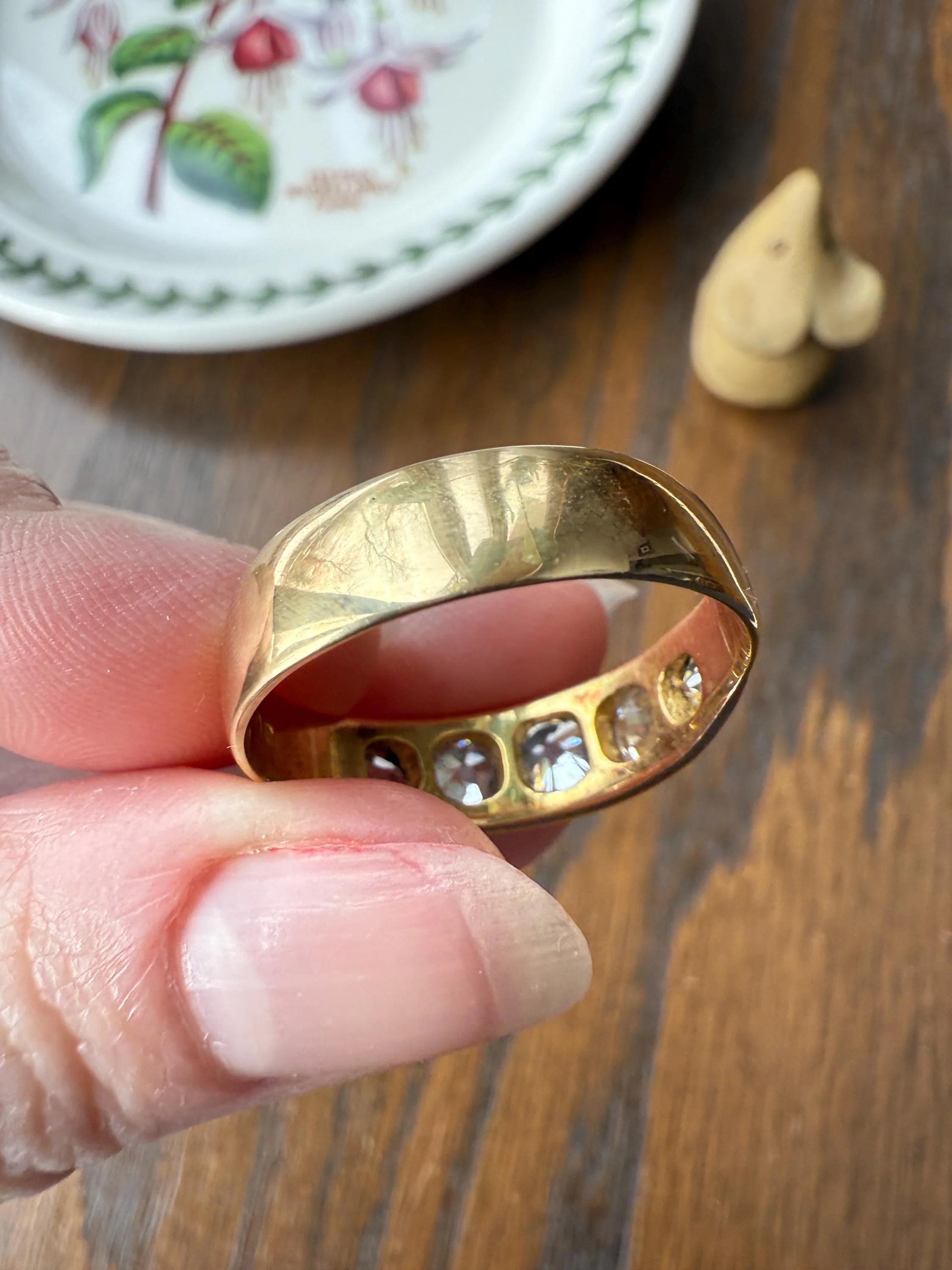XL 2.5 Carats FIVE Stone Old Mine Cut DIAMOND Gypsy Ring Wide Band 18k Gold Solid Chunky Antique Edwardian Victorian Stacker OmC Man Unisex - Image 21