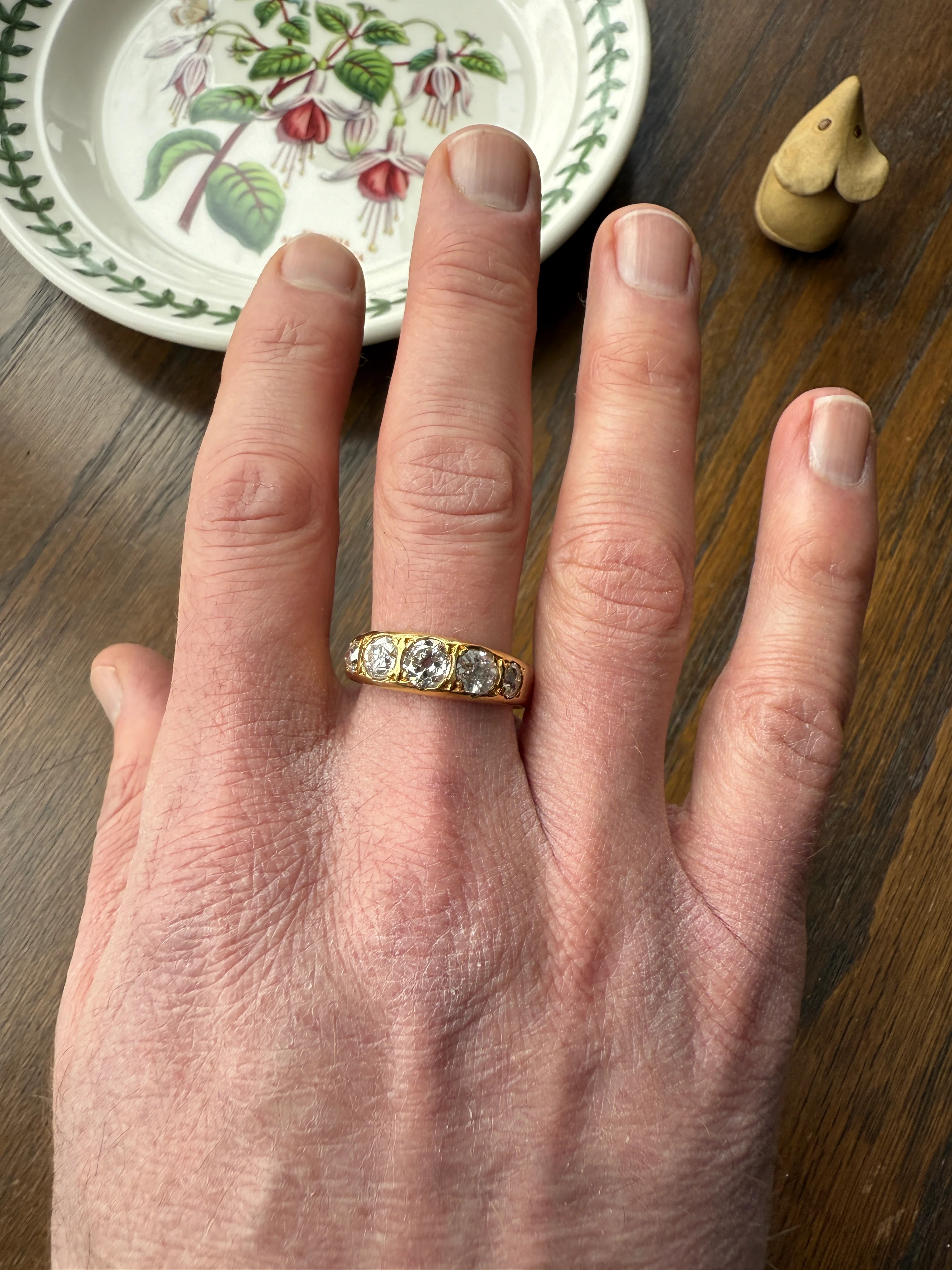 XL 2.5 Carats FIVE Stone Old Mine Cut DIAMOND Gypsy Ring Wide Band 18k Gold Solid Chunky Antique Edwardian Victorian Stacker OmC Man Unisex - Image 22