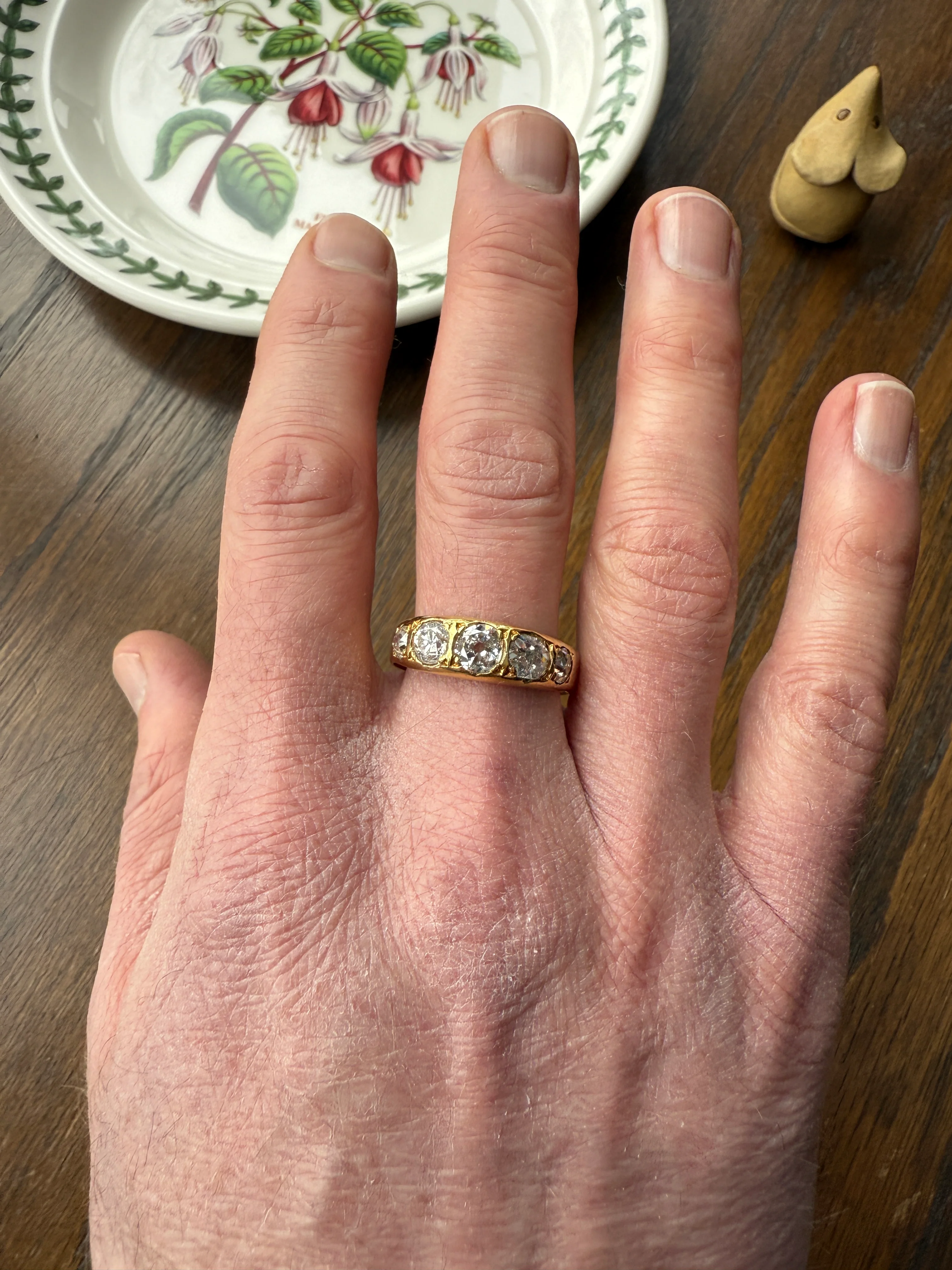 XL 2.5 Carats FIVE Stone Old Mine Cut DIAMOND Gypsy Ring Wide Band 18k Gold Solid Chunky Antique Edwardian Victorian Stacker OmC Man Unisex - Image 23