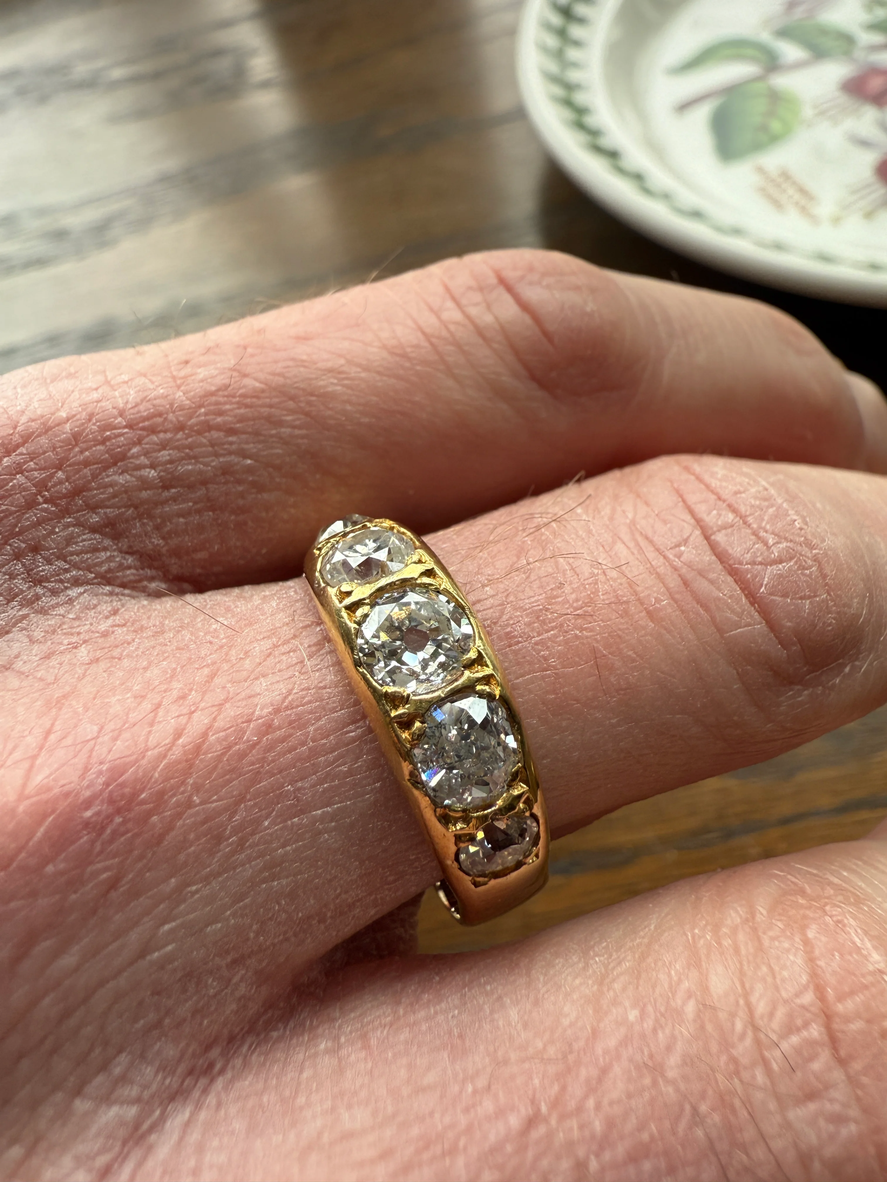 XL 2.5 Carats FIVE Stone Old Mine Cut DIAMOND Gypsy Ring Wide Band 18k Gold Solid Chunky Antique Edwardian Victorian Stacker OmC Man Unisex - Image 24
