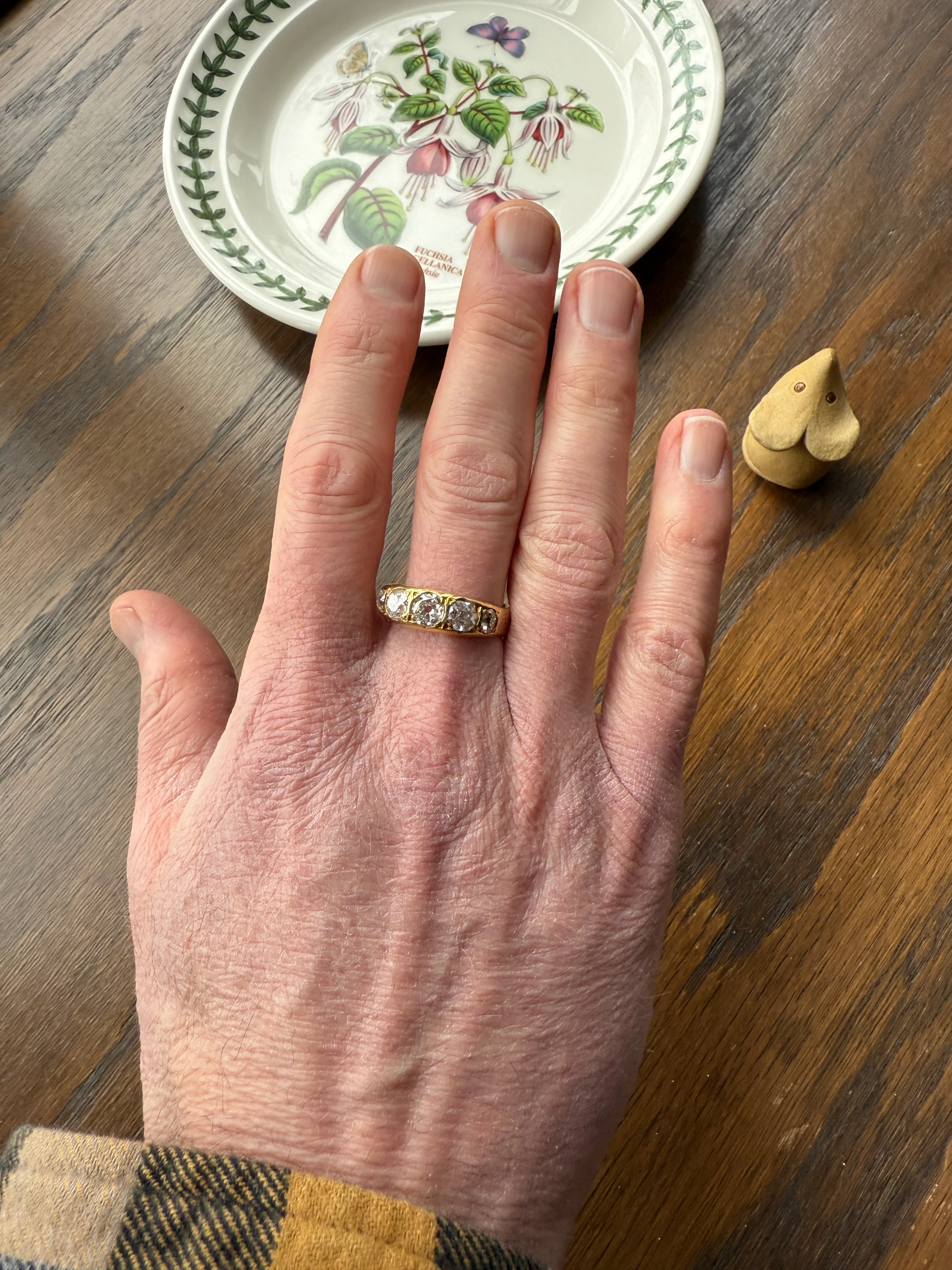 XL 2.5 Carats FIVE Stone Old Mine Cut DIAMOND Gypsy Ring Wide Band 18k Gold Solid Chunky Antique Edwardian Victorian Stacker OmC Man Unisex - Image 25